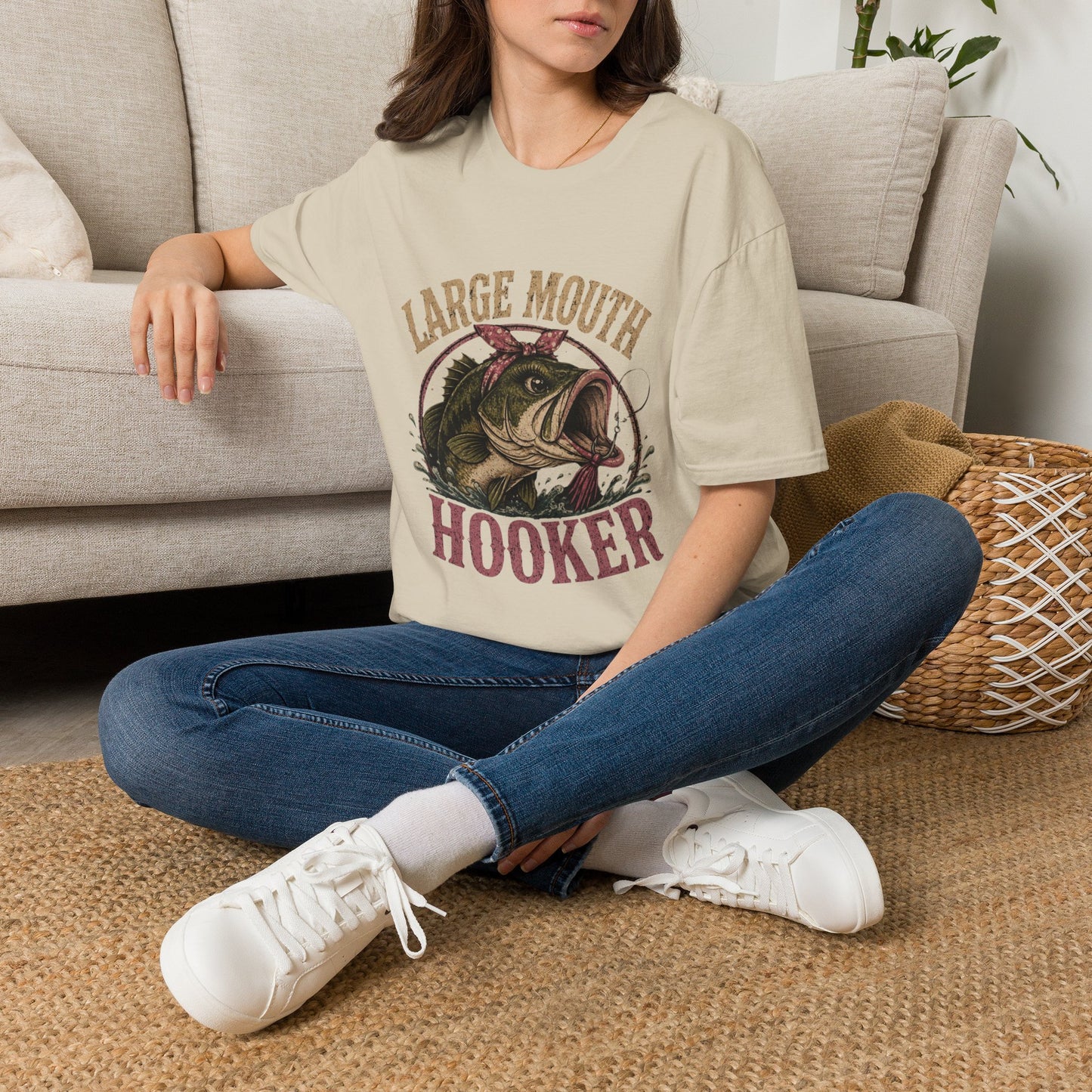 🎣 Large Mouth Hooker – Funny Bass Fishing Shirt for Women | Distressed Fishing Graphic Tee