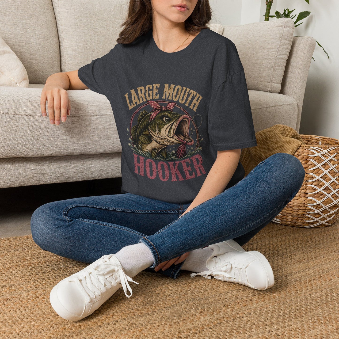 🎣 Large Mouth Hooker – Funny Bass Fishing Shirt for Women | Distressed Fishing Graphic Tee