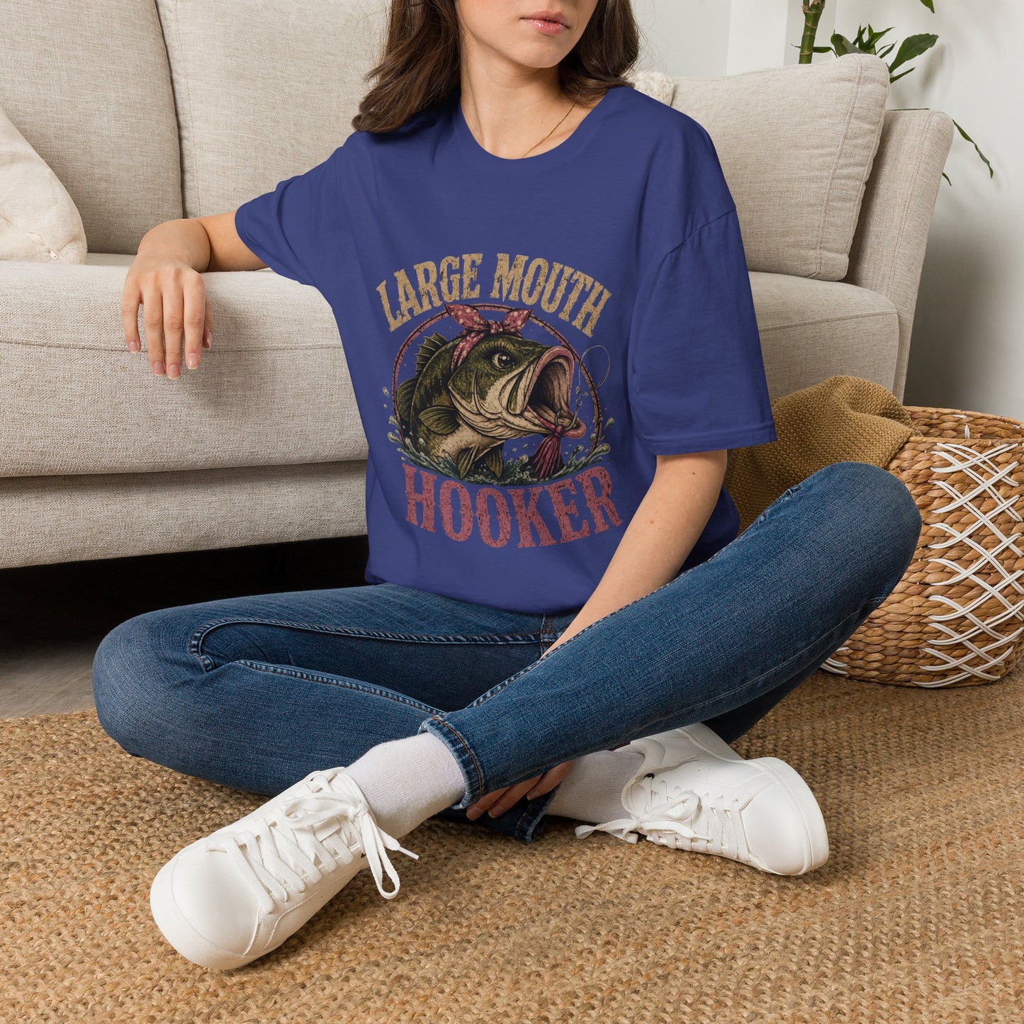 🎣 Large Mouth Hooker – Funny Bass Fishing Shirt for Women | Distressed Fishing Graphic Tee