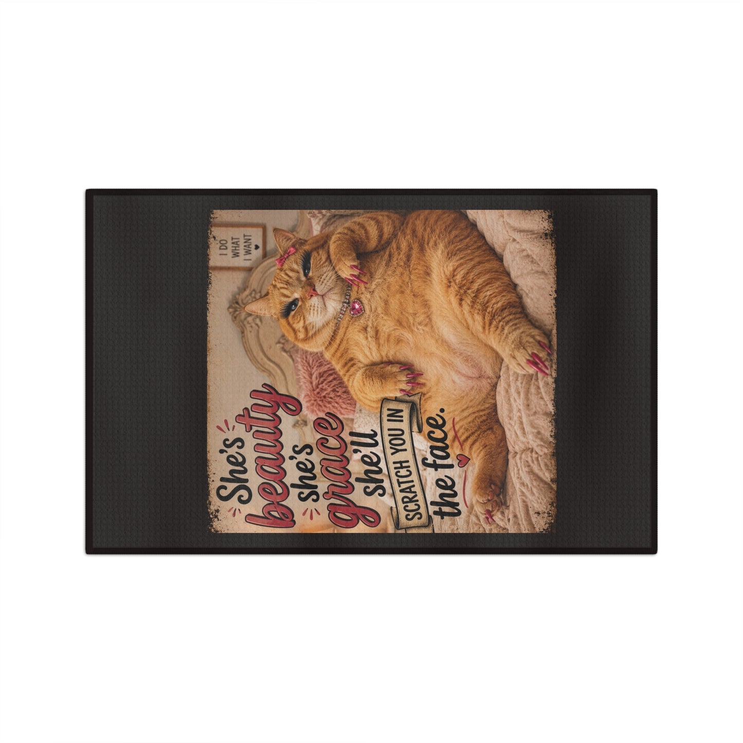 Funny Cat Tea Towel — "She's Beauty, She's Grace, She'll Scratch You in the Face" Microfiber Kitchen Towel