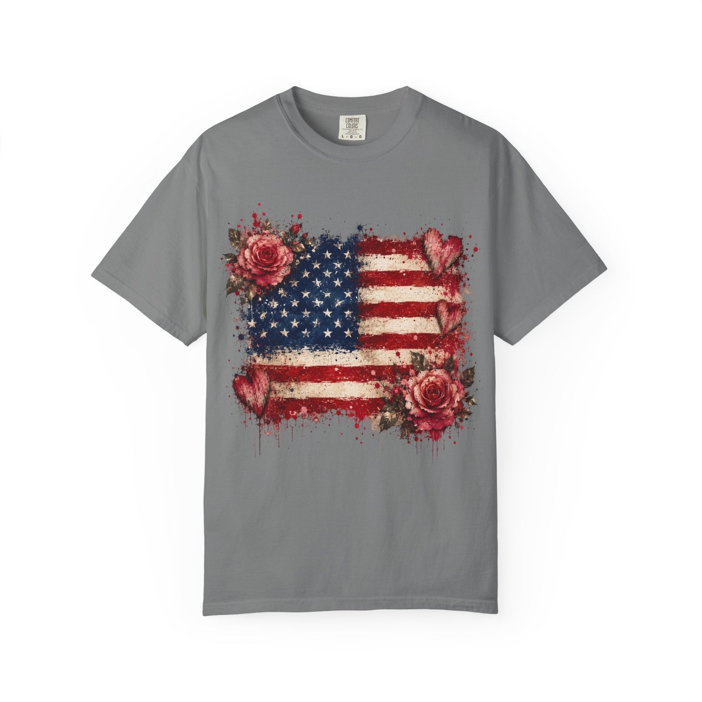 Vintage Patriotic Rose & Heart Flag Shirt Unisex Garment-Dyed T-shirt