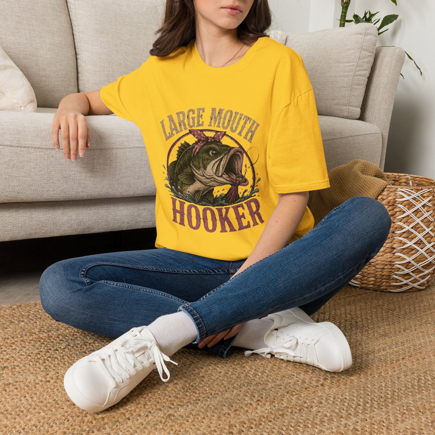 🎣 Large Mouth Hooker – Funny Bass Fishing Shirt for Women | Distressed Fishing Graphic Tee