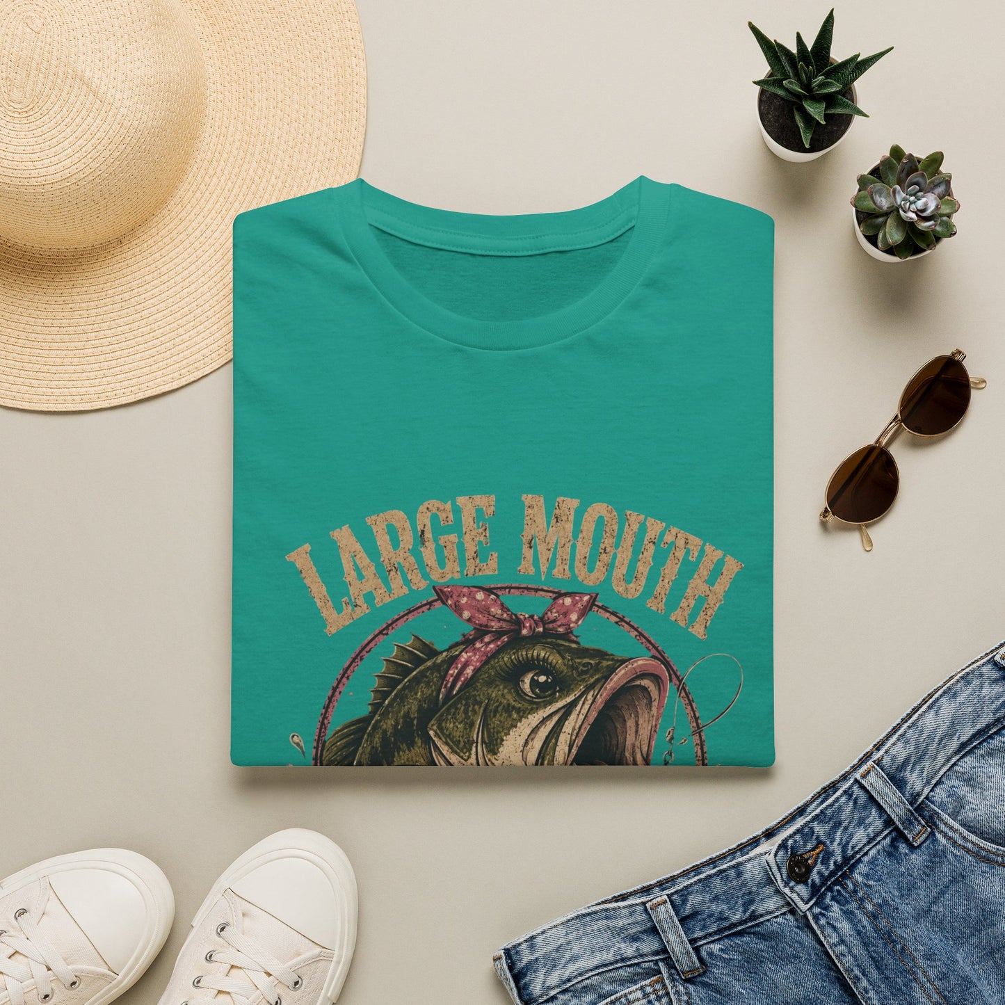 🎣 Large Mouth Hooker – Funny Bass Fishing Shirt for Women | Distressed Fishing Graphic Tee