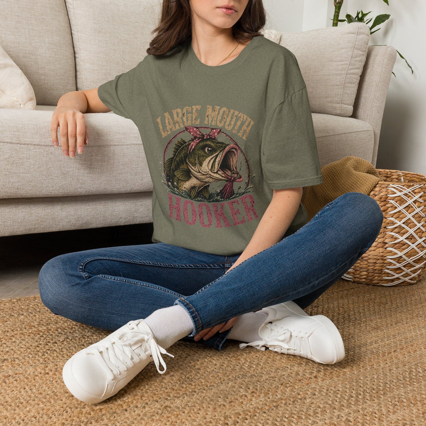 🎣 Large Mouth Hooker – Funny Bass Fishing Shirt for Women | Distressed Fishing Graphic Tee