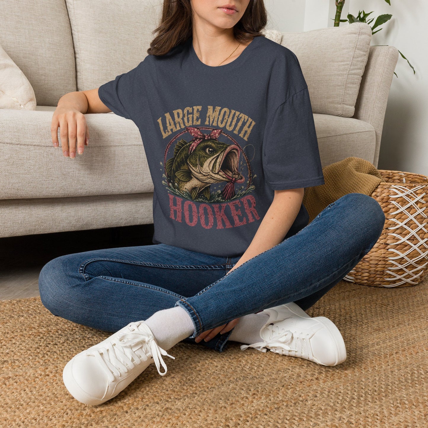 🎣 Large Mouth Hooker – Funny Bass Fishing Shirt for Women | Distressed Fishing Graphic Tee