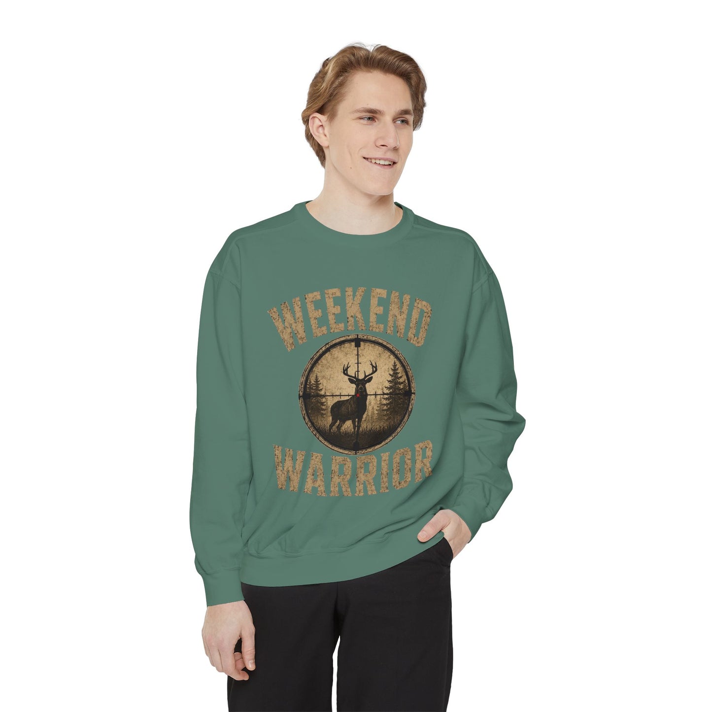 Weekend Warrior Hunting Shirt | Deer Hunter Crosshair Graphic Tee Unisex Garment-Dyed Sweatshirt