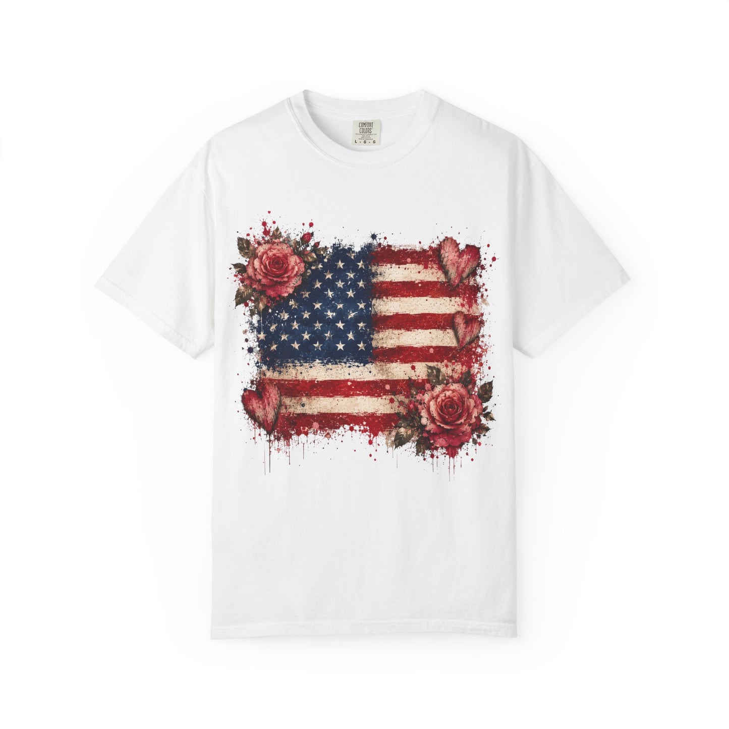 Vintage Patriotic Rose & Heart Flag Shirt Unisex Garment-Dyed T-shirt