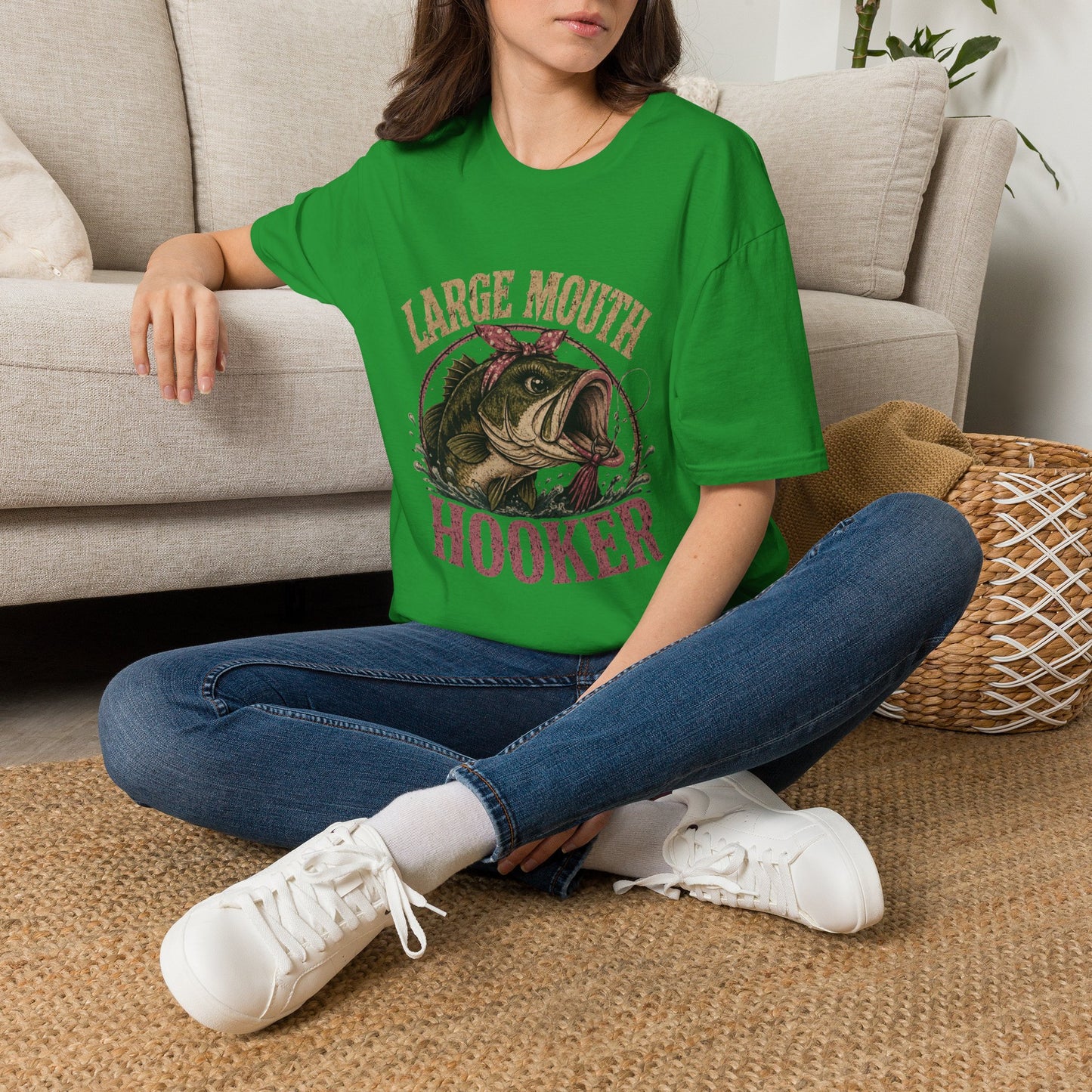 🎣 Large Mouth Hooker – Funny Bass Fishing Shirt for Women | Distressed Fishing Graphic Tee