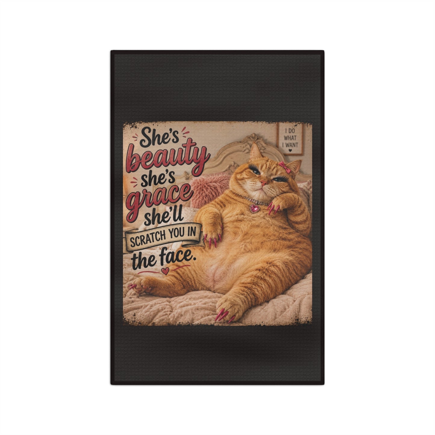 Funny Cat Tea Towel — "She's Beauty, She's Grace, She'll Scratch You in the Face" Microfiber Kitchen Towel