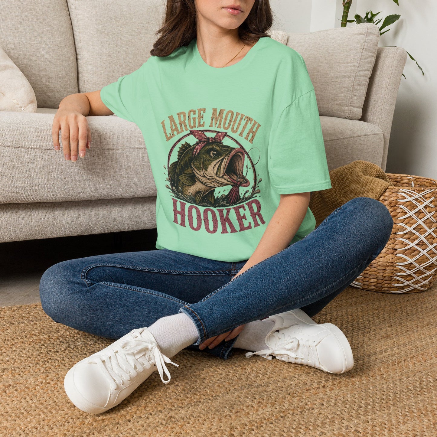 🎣 Large Mouth Hooker – Funny Bass Fishing Shirt for Women | Distressed Fishing Graphic Tee