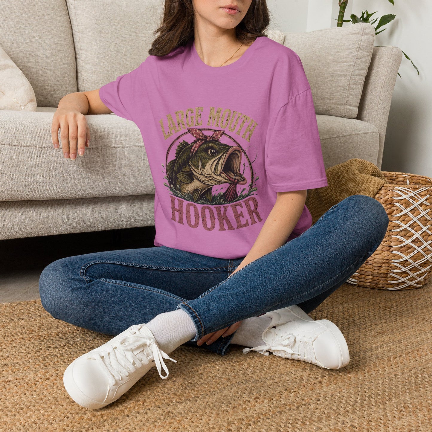 🎣 Large Mouth Hooker – Funny Bass Fishing Shirt for Women | Distressed Fishing Graphic Tee