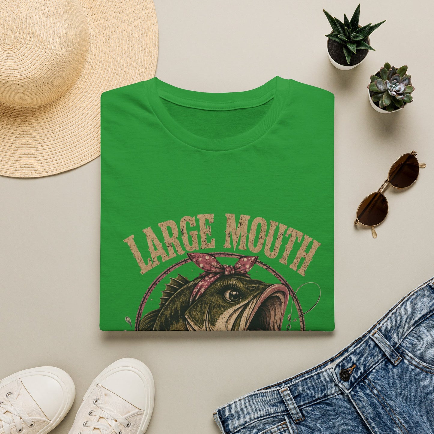 🎣 Large Mouth Hooker – Funny Bass Fishing Shirt for Women | Distressed Fishing Graphic Tee