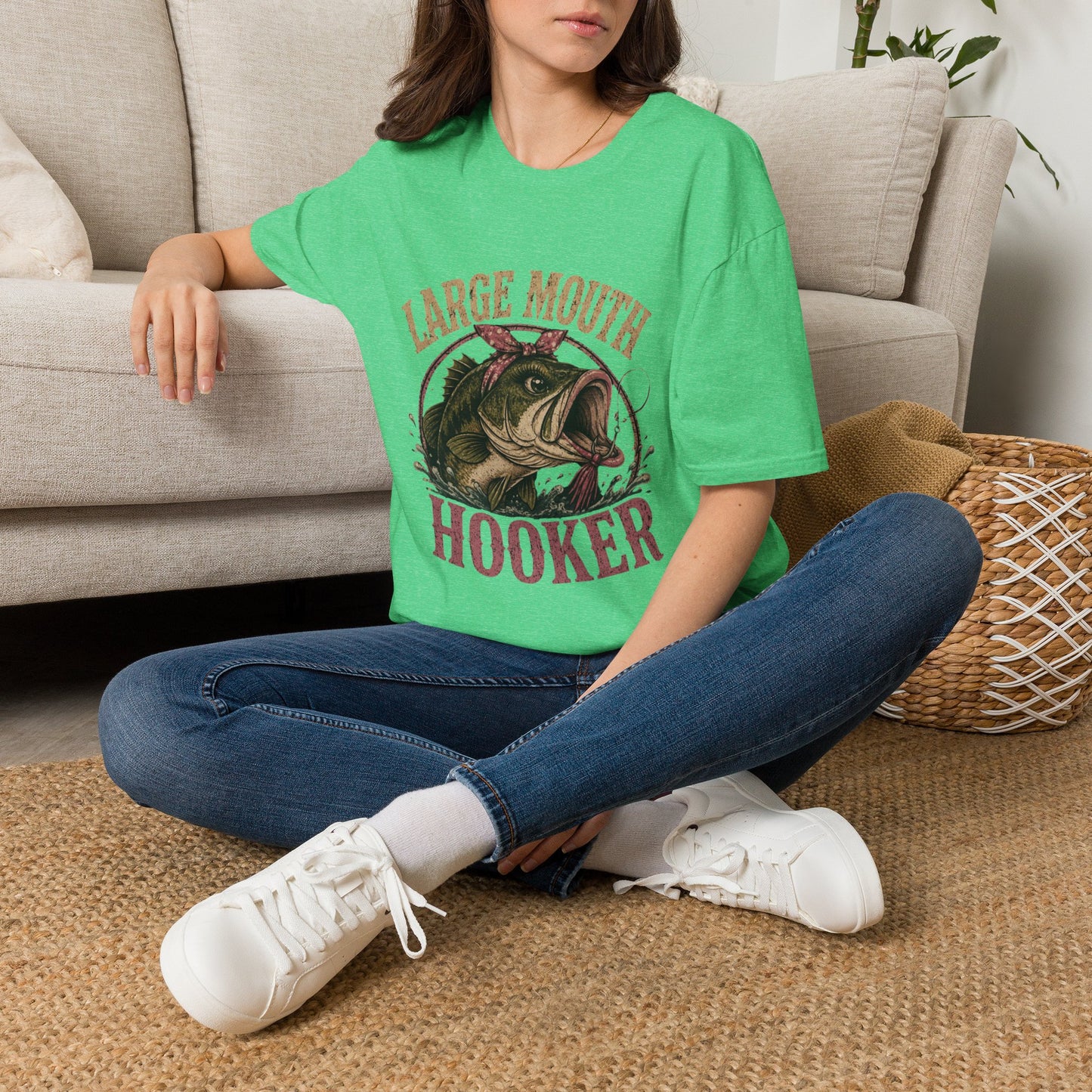 🎣 Large Mouth Hooker – Funny Bass Fishing Shirt for Women | Distressed Fishing Graphic Tee