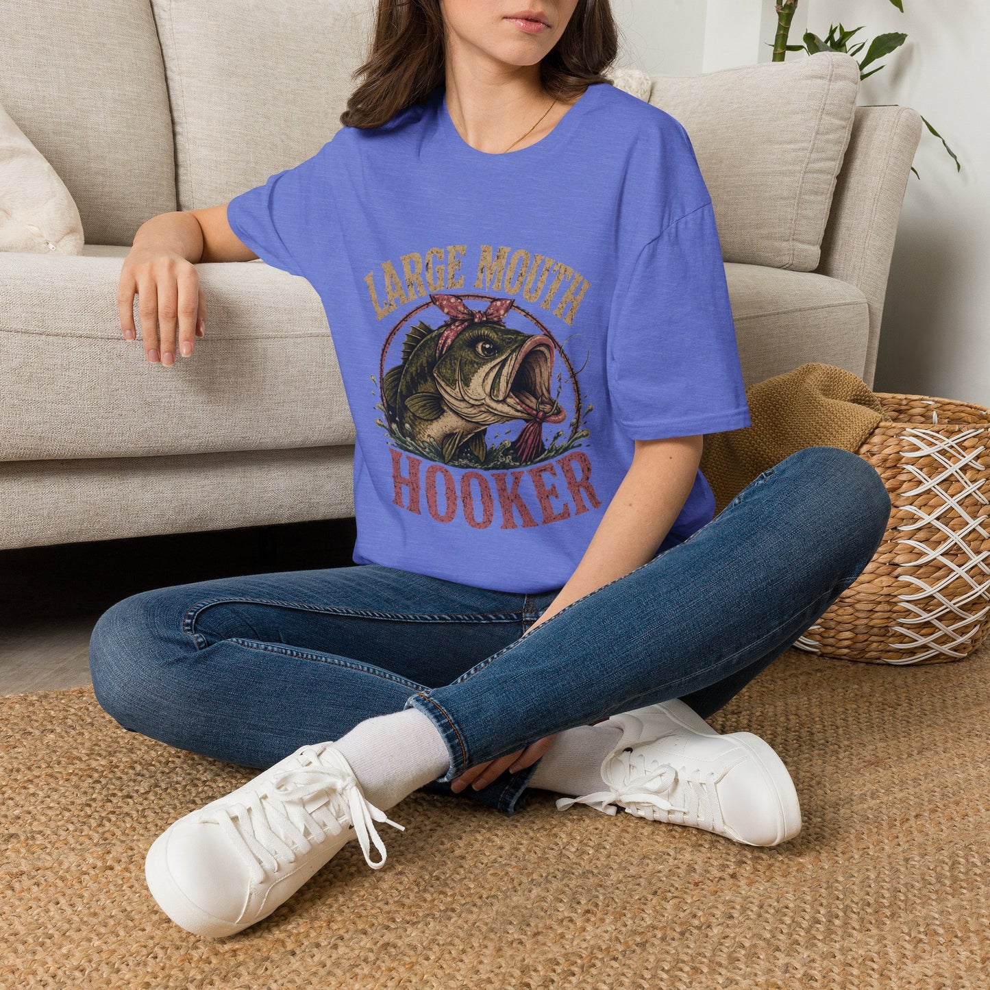 🎣 Large Mouth Hooker – Funny Bass Fishing Shirt for Women | Distressed Fishing Graphic Tee