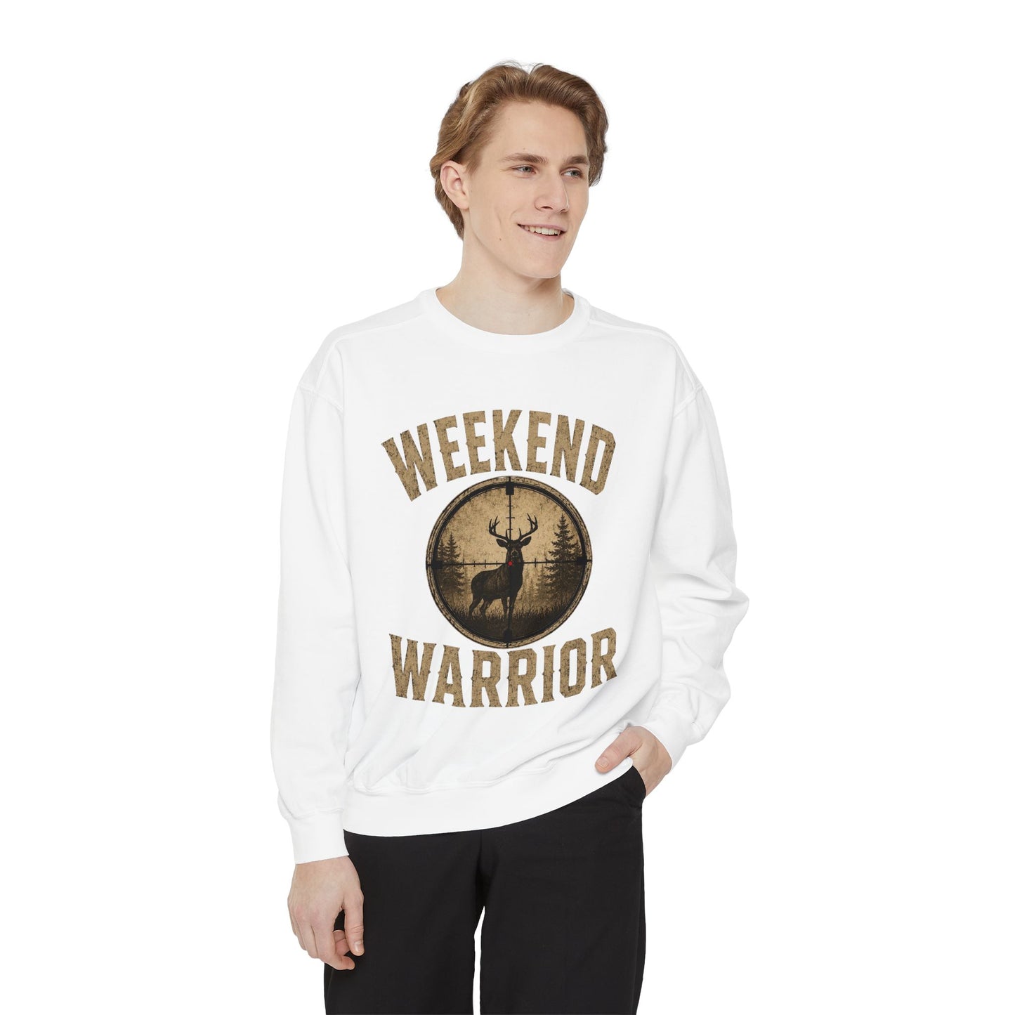 Weekend Warrior Hunting Shirt | Deer Hunter Crosshair Graphic Tee Unisex Garment-Dyed Sweatshirt