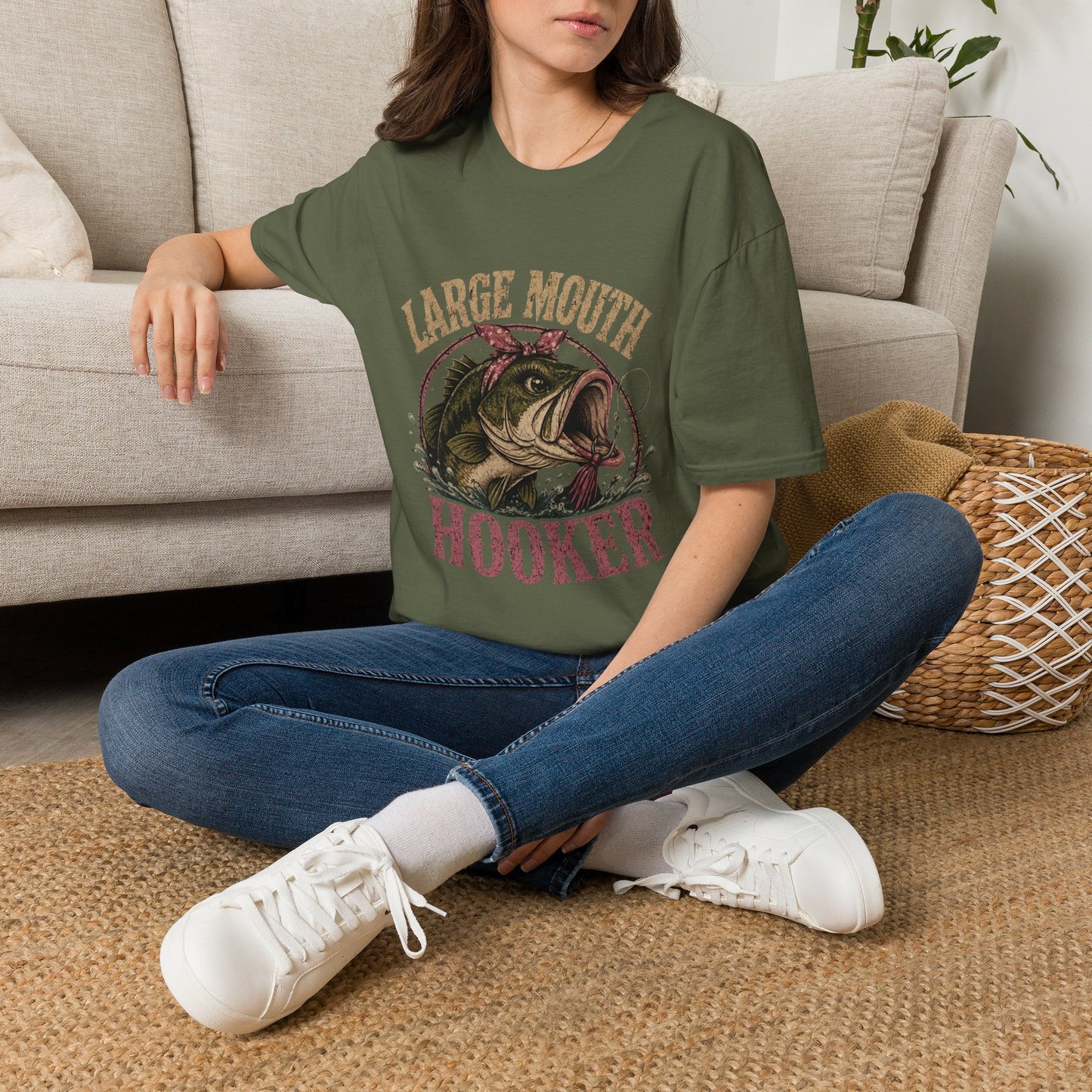 🎣 Large Mouth Hooker – Funny Bass Fishing Shirt for Women | Distressed Fishing Graphic Tee
