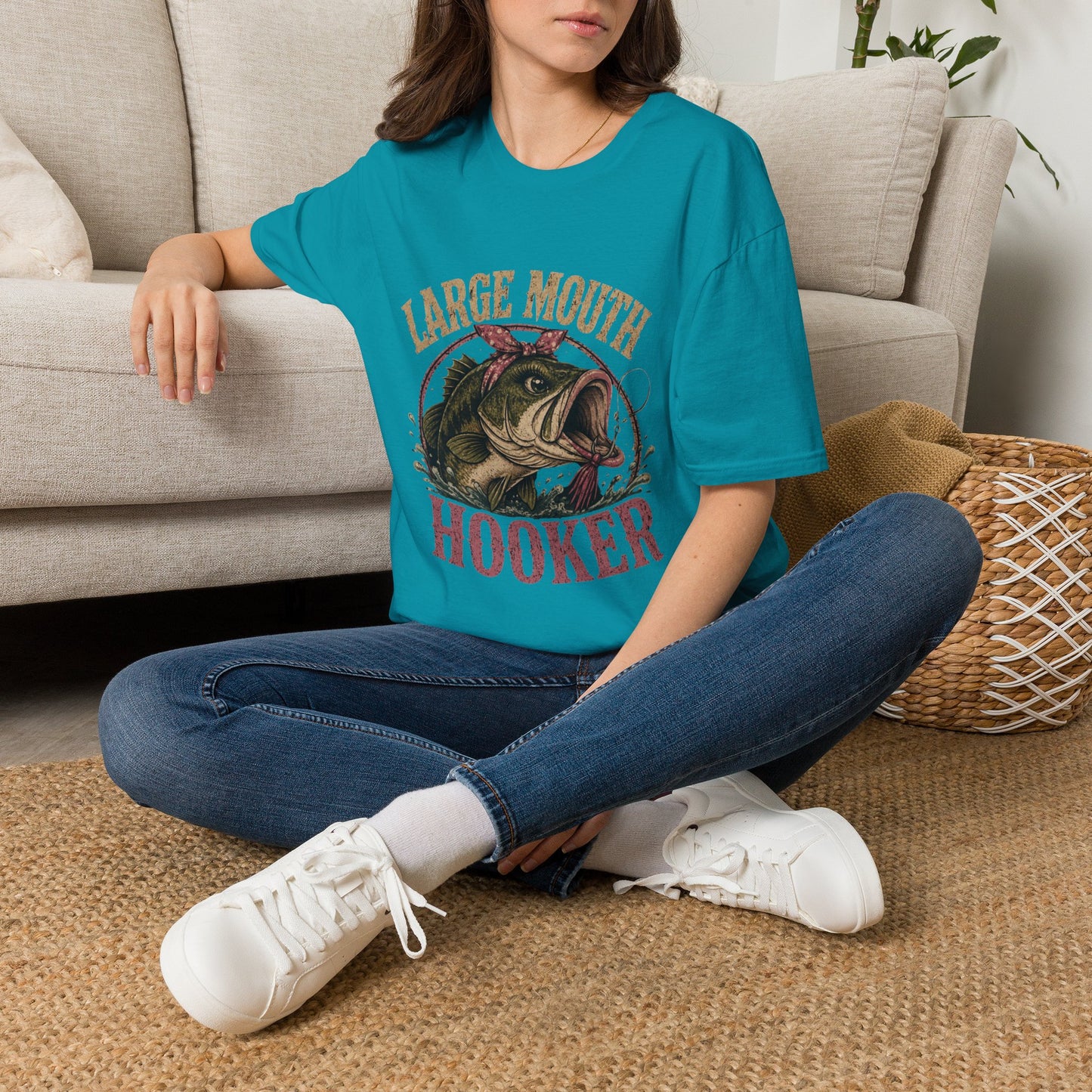 🎣 Large Mouth Hooker – Funny Bass Fishing Shirt for Women | Distressed Fishing Graphic Tee