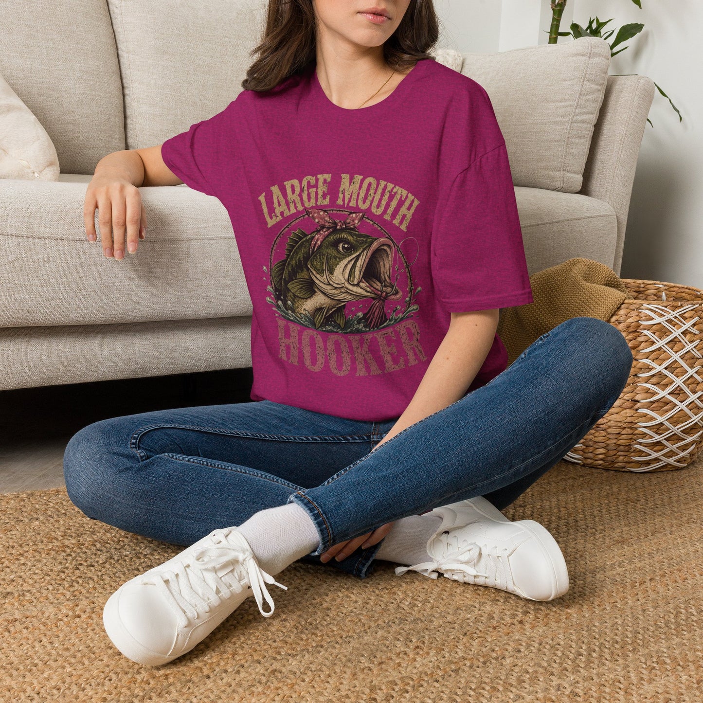 🎣 Large Mouth Hooker – Funny Bass Fishing Shirt for Women | Distressed Fishing Graphic Tee