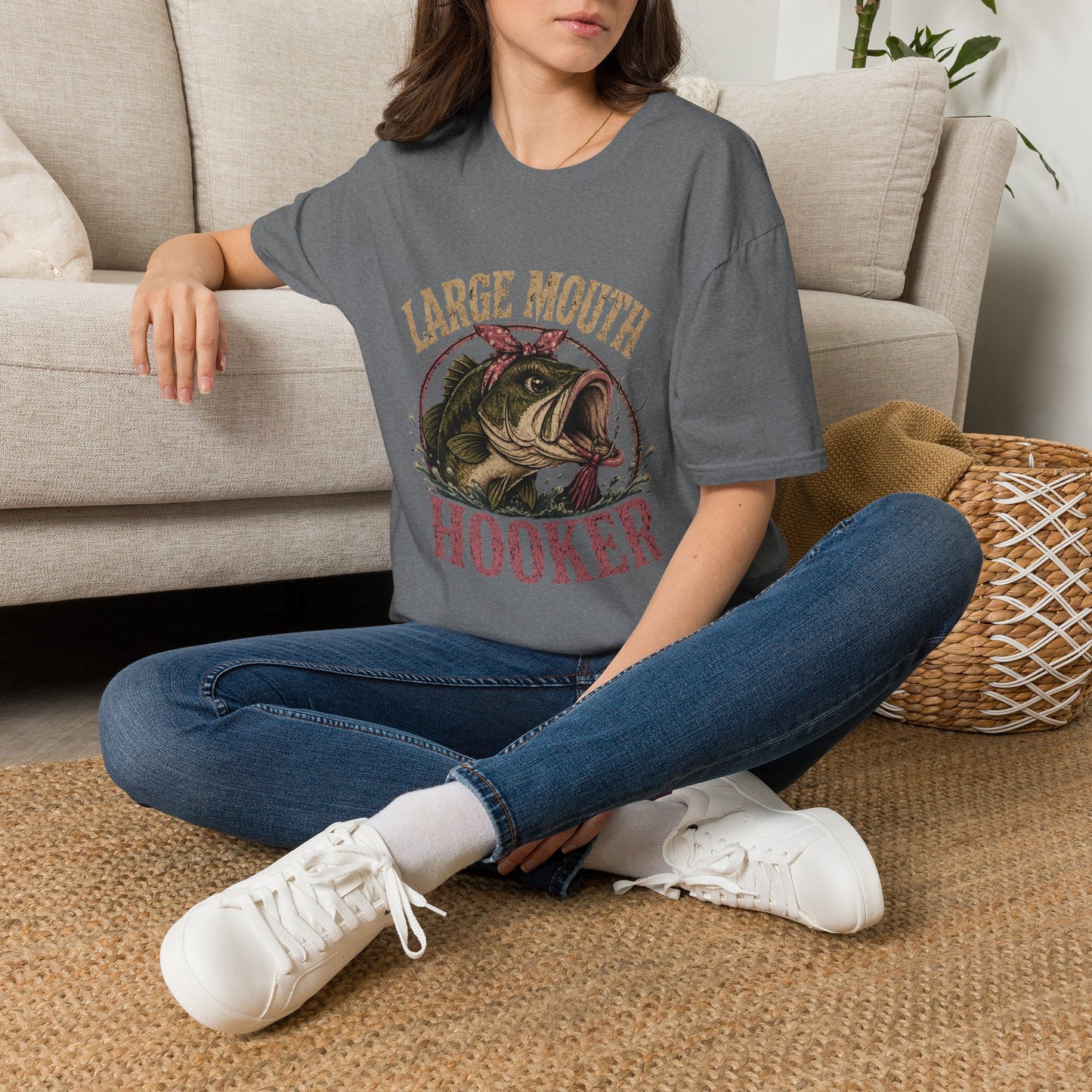 🎣 Large Mouth Hooker – Funny Bass Fishing Shirt for Women | Distressed Fishing Graphic Tee