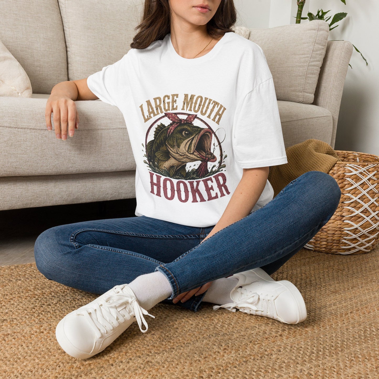 🎣 Large Mouth Hooker – Funny Bass Fishing Shirt for Women | Distressed Fishing Graphic Tee