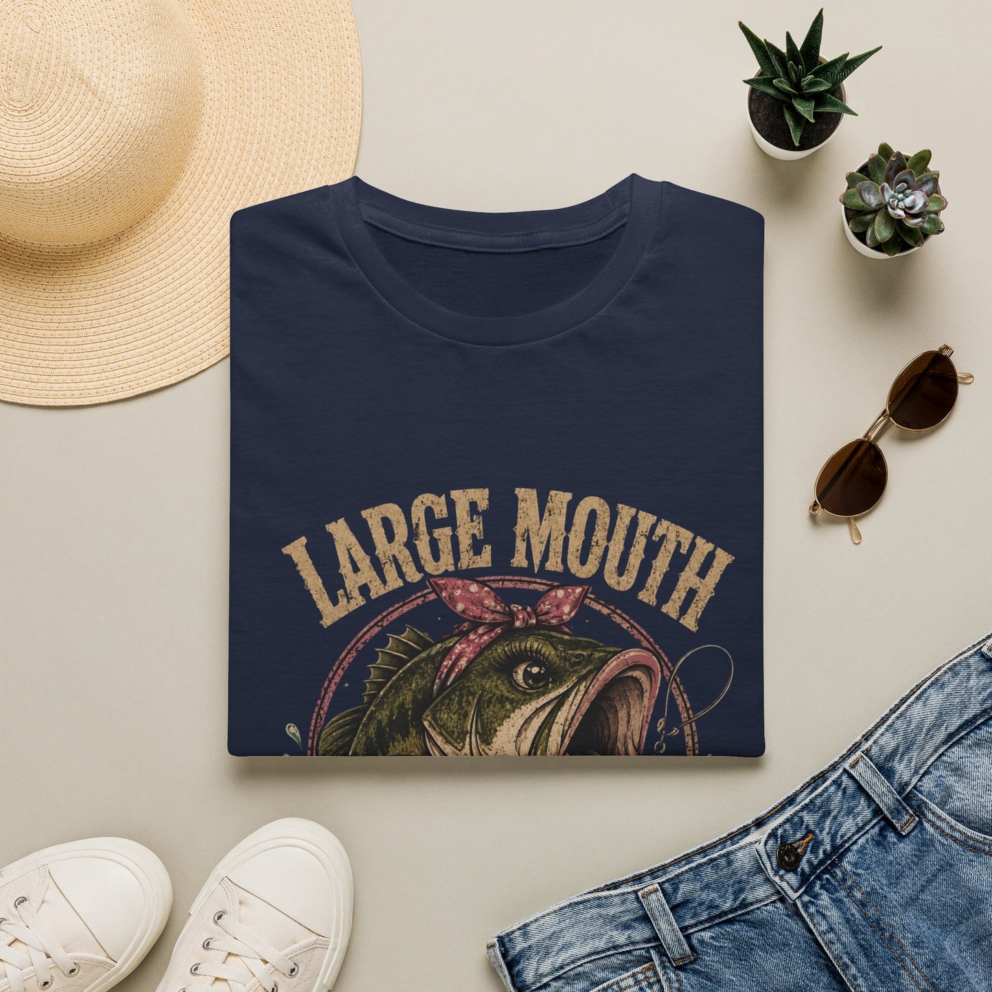 🎣 Large Mouth Hooker – Funny Bass Fishing Shirt for Women | Distressed Fishing Graphic Tee