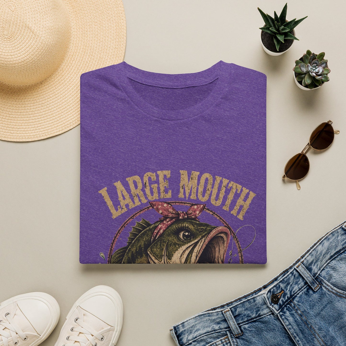 🎣 Large Mouth Hooker – Funny Bass Fishing Shirt for Women | Distressed Fishing Graphic Tee