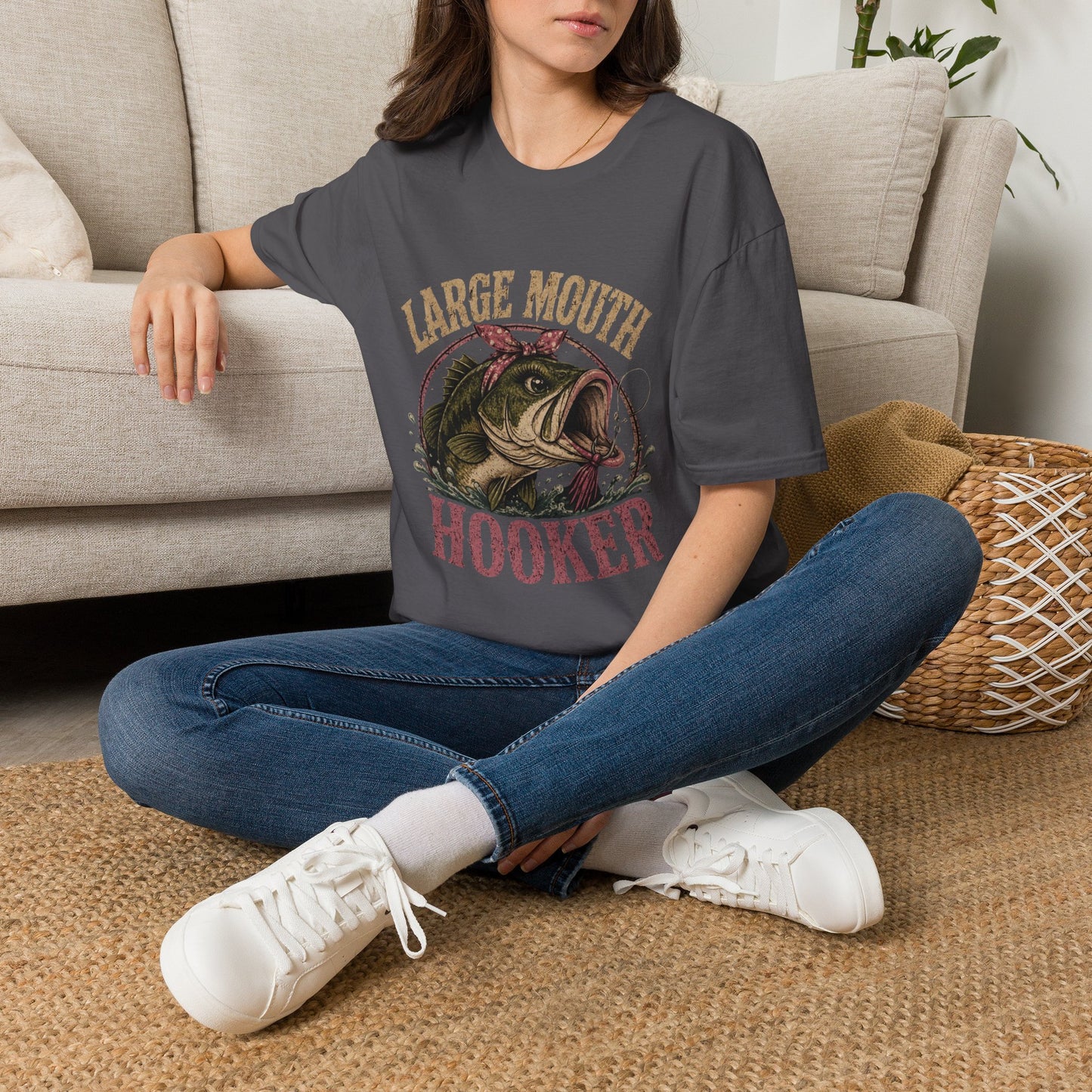 🎣 Large Mouth Hooker – Funny Bass Fishing Shirt for Women | Distressed Fishing Graphic Tee