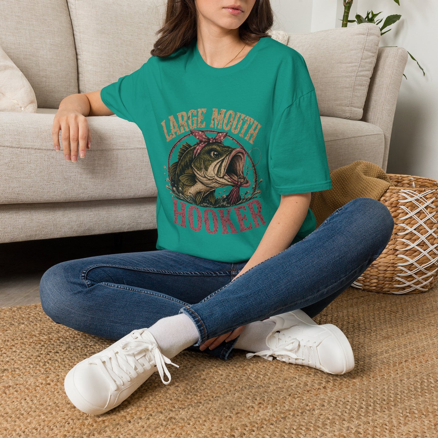 🎣 Large Mouth Hooker – Funny Bass Fishing Shirt for Women | Distressed Fishing Graphic Tee