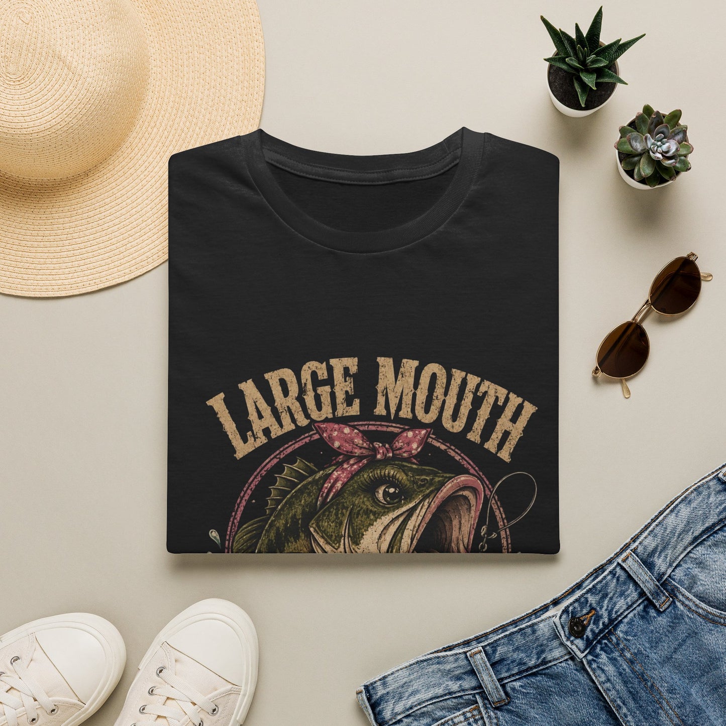 🎣 Large Mouth Hooker – Funny Bass Fishing Shirt for Women | Distressed Fishing Graphic Tee