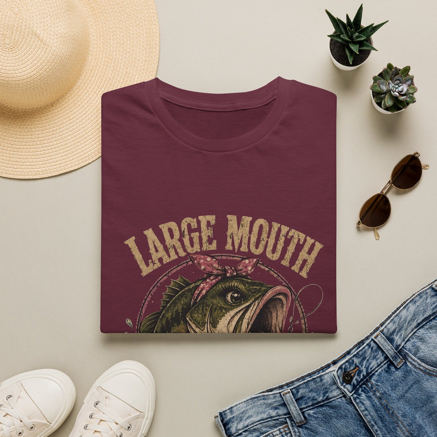 🎣 Large Mouth Hooker – Funny Bass Fishing Shirt for Women | Distressed Fishing Graphic Tee
