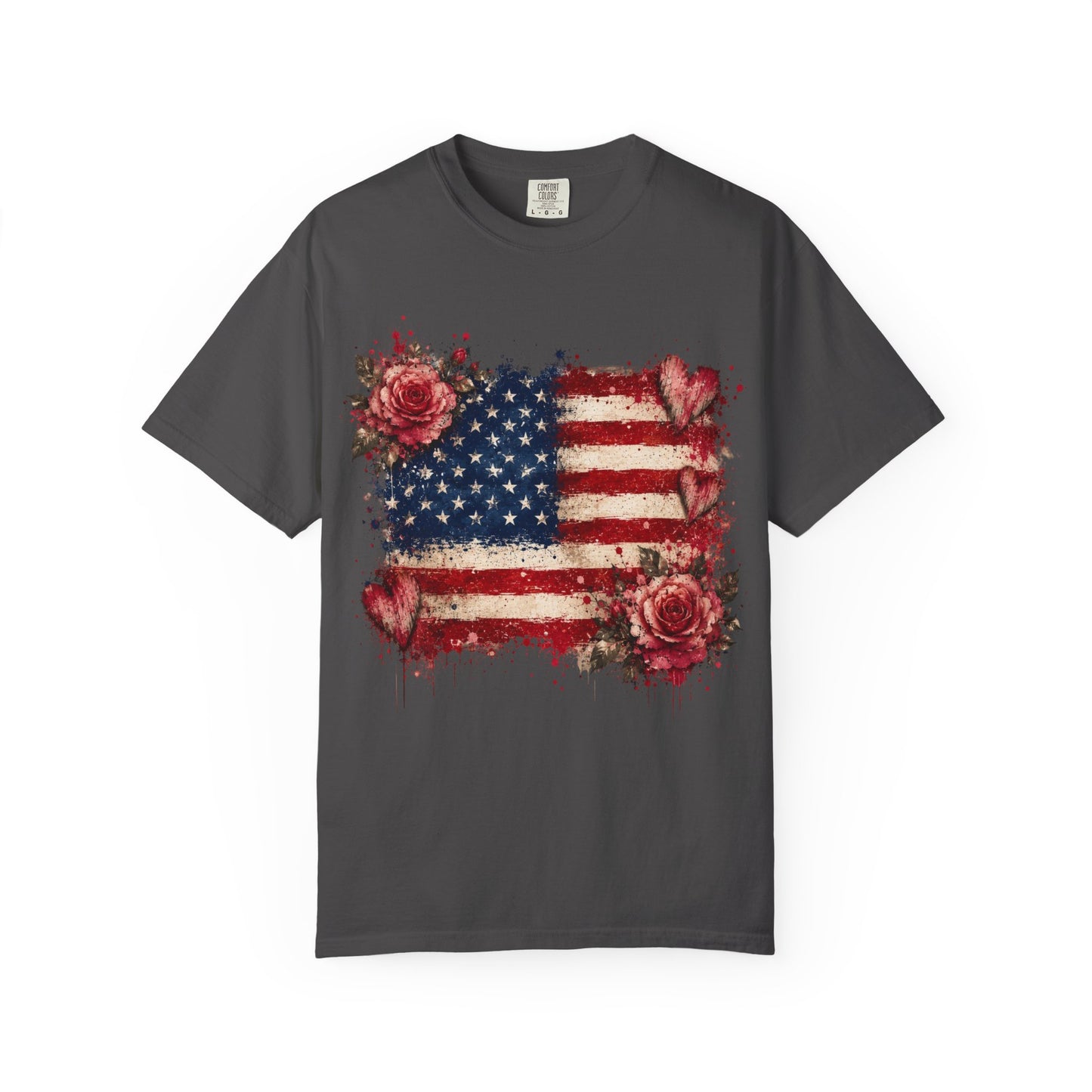 Vintage Patriotic Rose & Heart Flag Shirt Unisex Garment-Dyed T-shirt