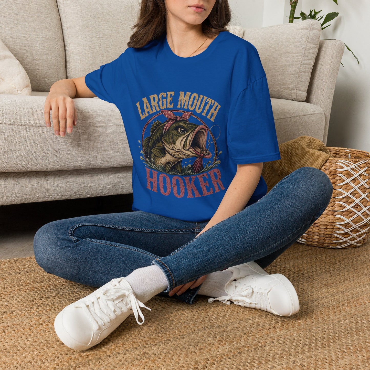 🎣 Large Mouth Hooker – Funny Bass Fishing Shirt for Women | Distressed Fishing Graphic Tee
