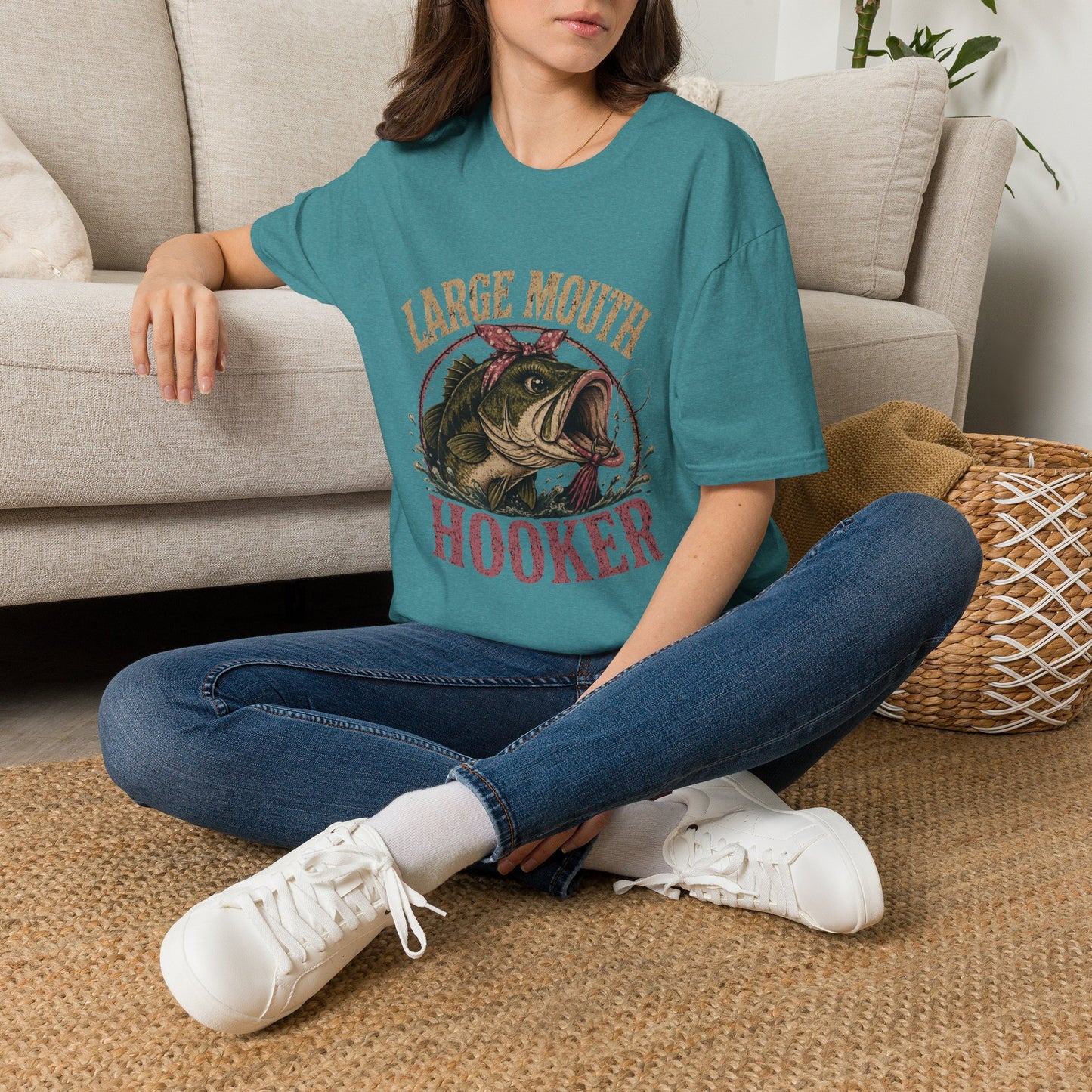 🎣 Large Mouth Hooker – Funny Bass Fishing Shirt for Women | Distressed Fishing Graphic Tee
