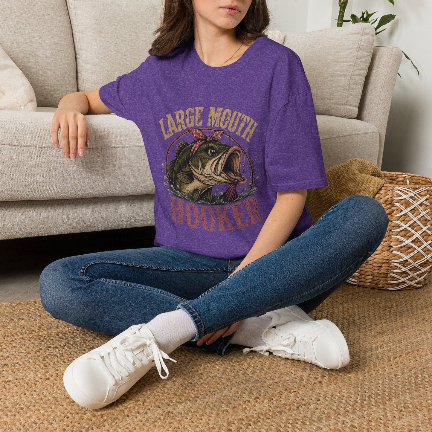 🎣 Large Mouth Hooker – Funny Bass Fishing Shirt for Women | Distressed Fishing Graphic Tee