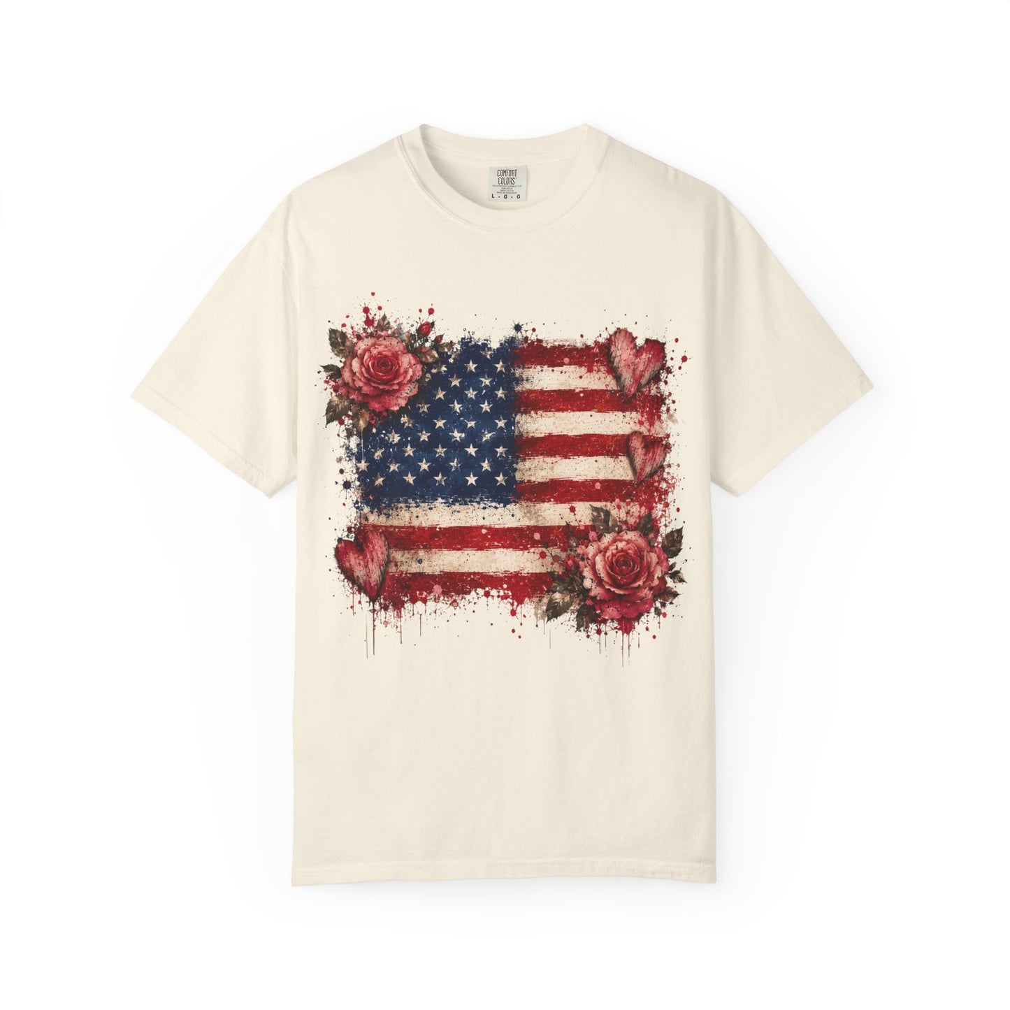 Vintage Patriotic Rose & Heart Flag Shirt Unisex Garment-Dyed T-shirt