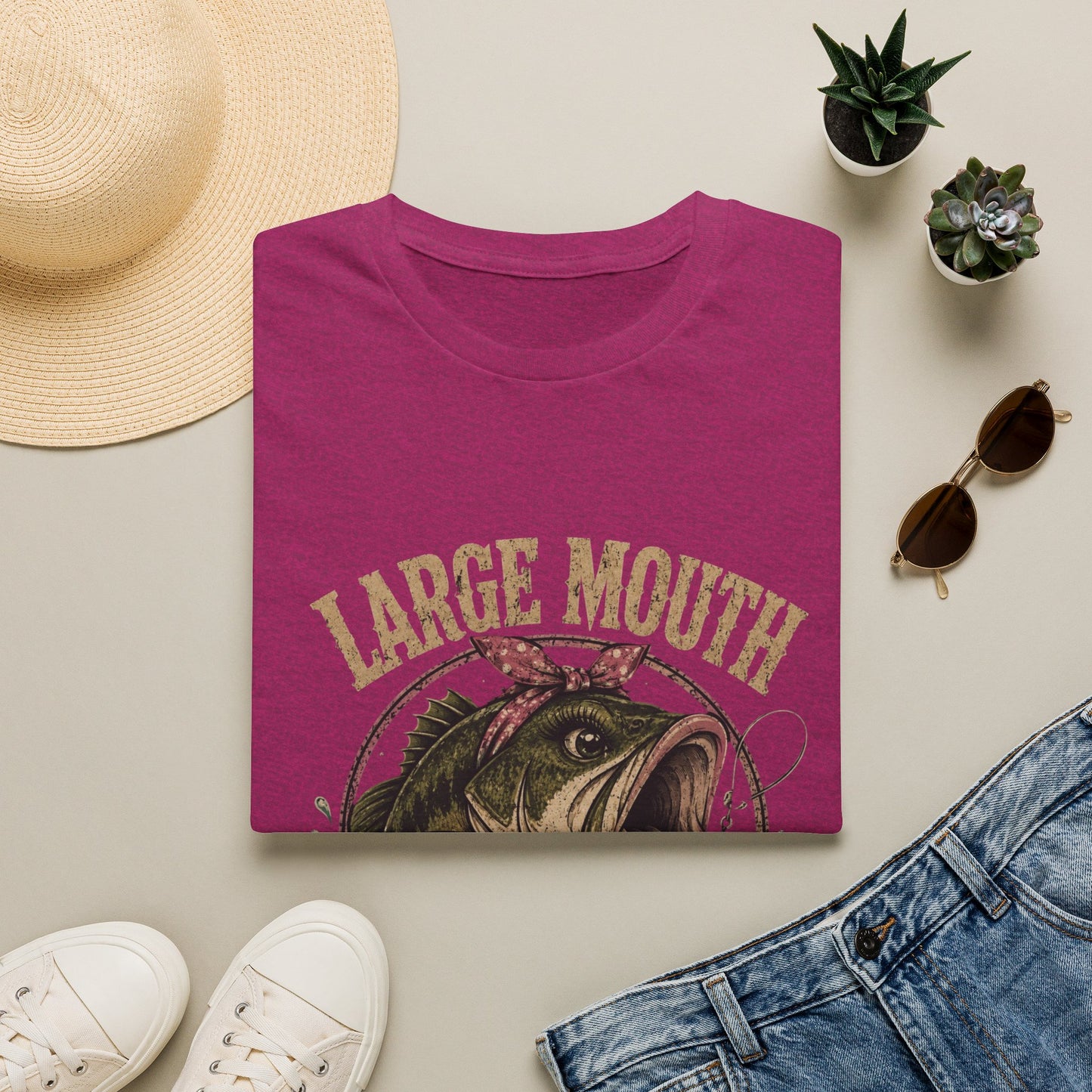🎣 Large Mouth Hooker – Funny Bass Fishing Shirt for Women | Distressed Fishing Graphic Tee