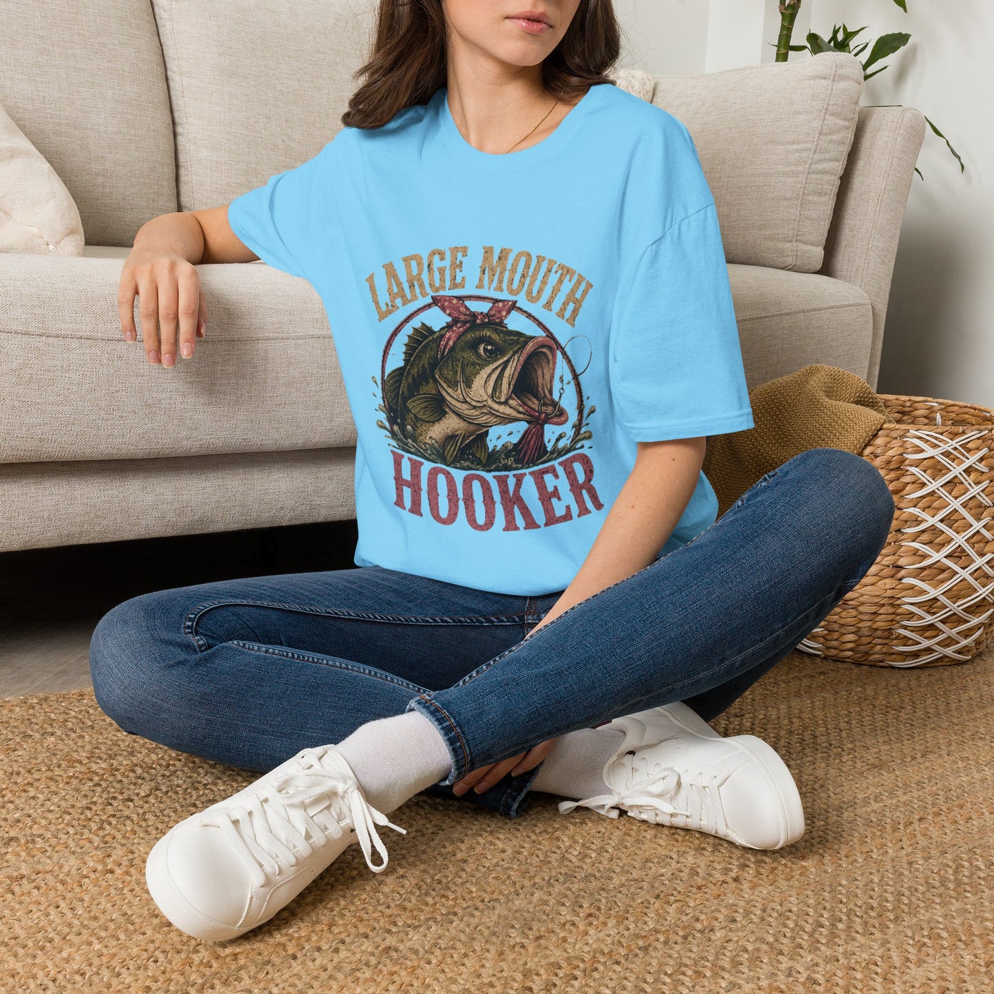 🎣 Large Mouth Hooker – Funny Bass Fishing Shirt for Women | Distressed Fishing Graphic Tee