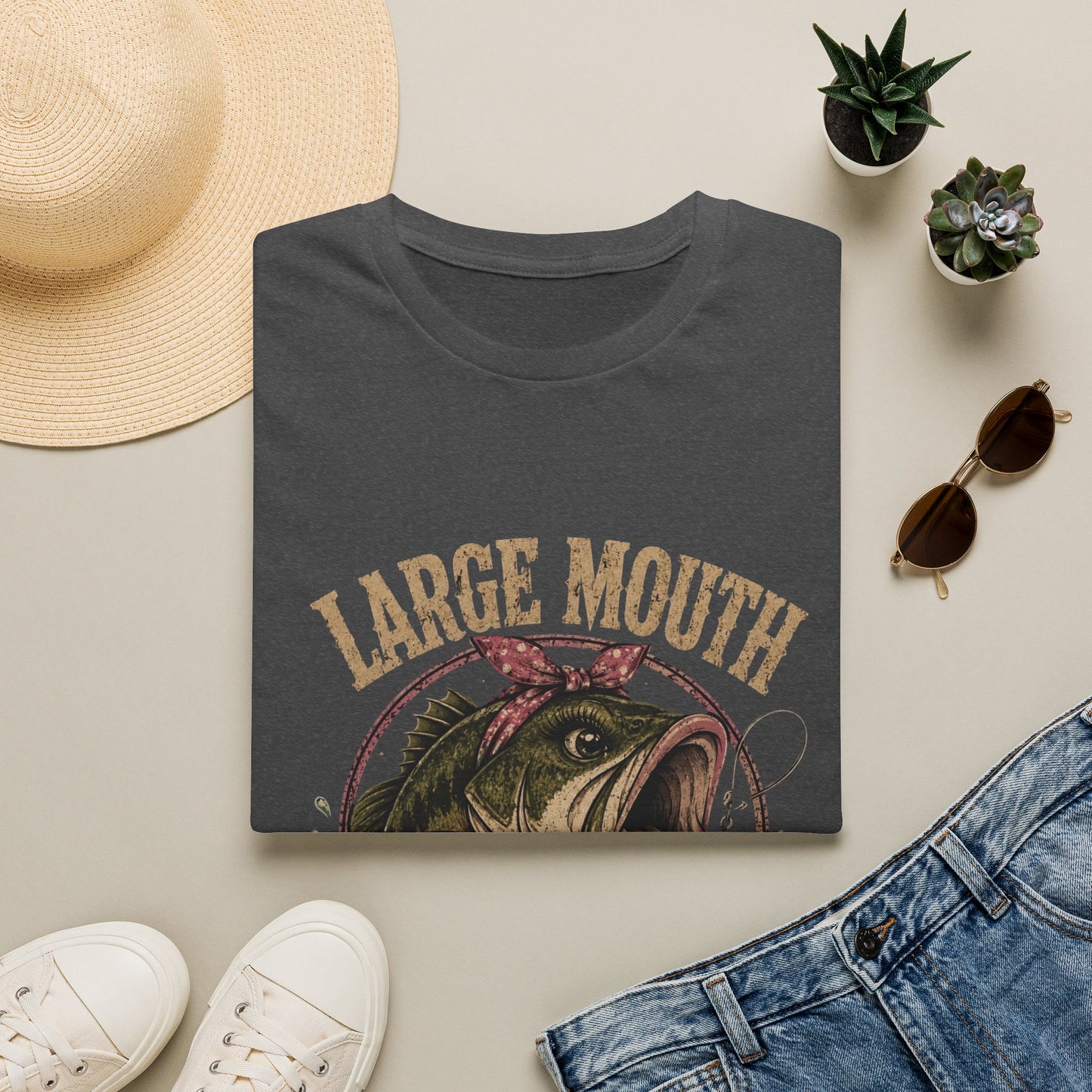 🎣 Large Mouth Hooker – Funny Bass Fishing Shirt for Women | Distressed Fishing Graphic Tee