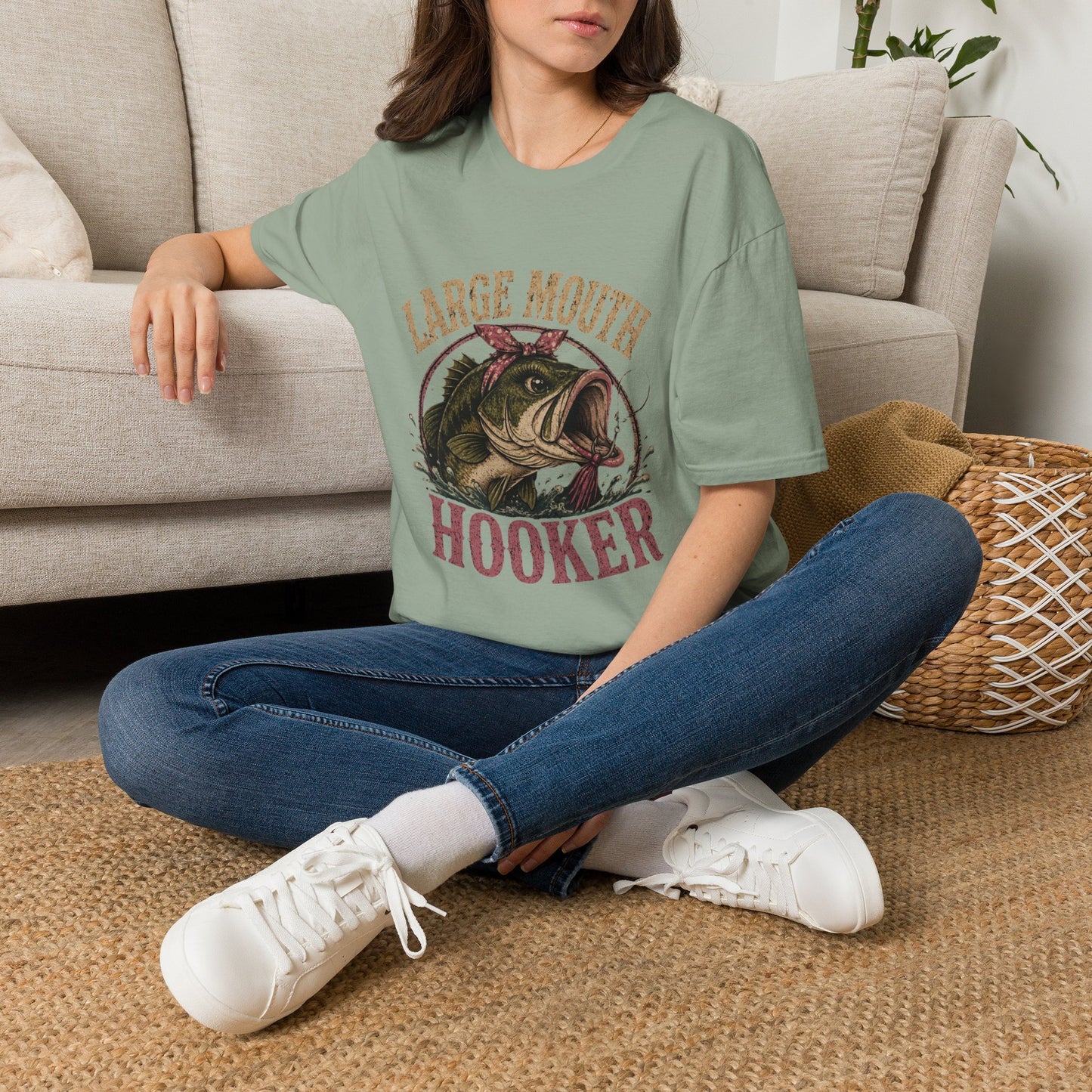 🎣 Large Mouth Hooker – Funny Bass Fishing Shirt for Women | Distressed Fishing Graphic Tee