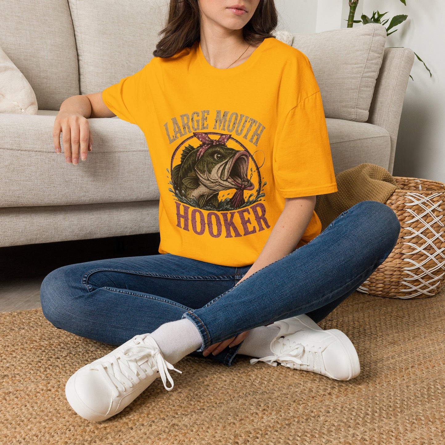 🎣 Large Mouth Hooker – Funny Bass Fishing Shirt for Women | Distressed Fishing Graphic Tee