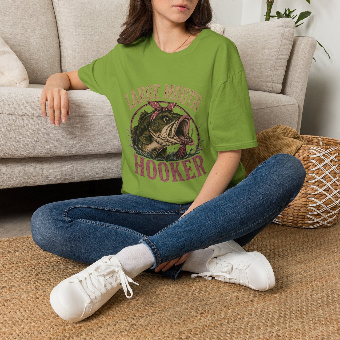 🎣 Large Mouth Hooker – Funny Bass Fishing Shirt for Women | Distressed Fishing Graphic Tee