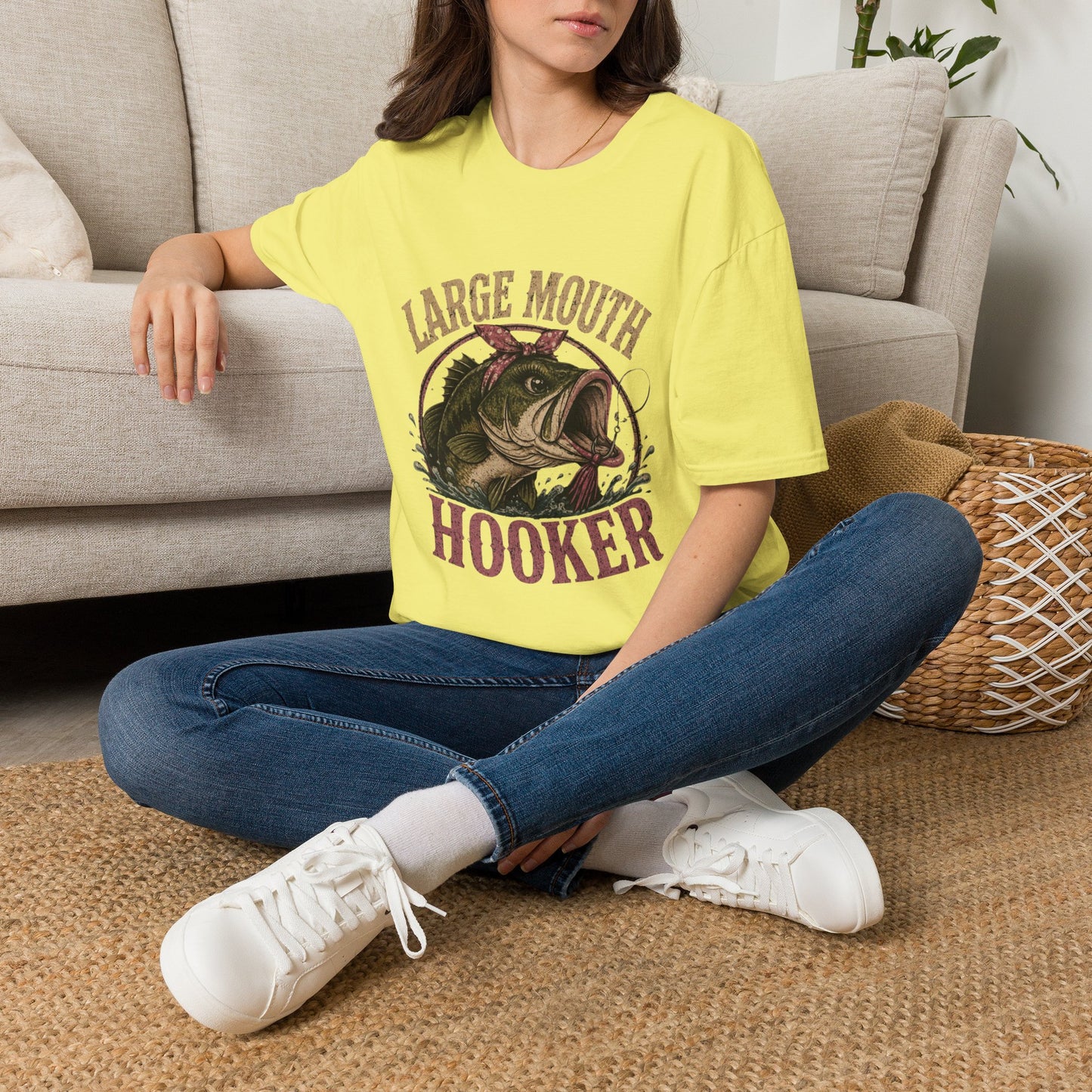 🎣 Large Mouth Hooker – Funny Bass Fishing Shirt for Women | Distressed Fishing Graphic Tee