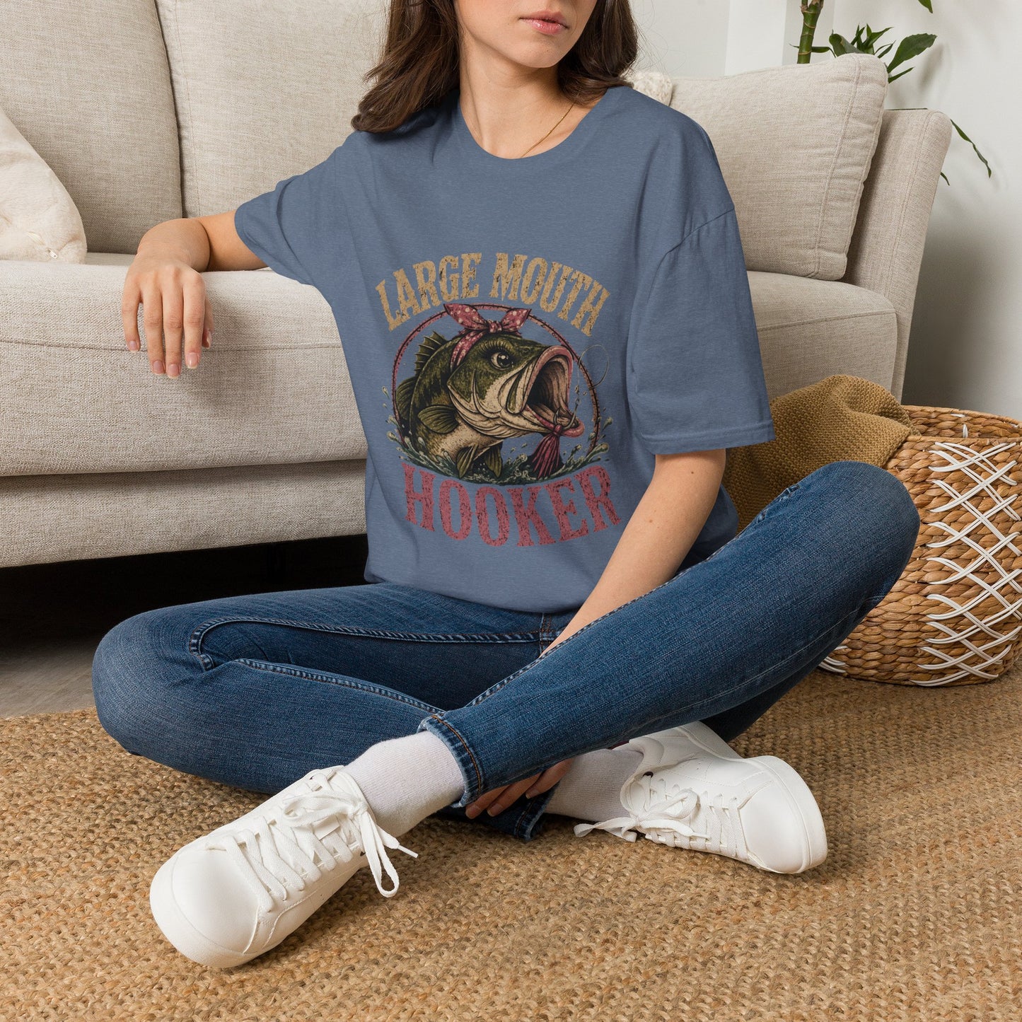 🎣 Large Mouth Hooker – Funny Bass Fishing Shirt for Women | Distressed Fishing Graphic Tee