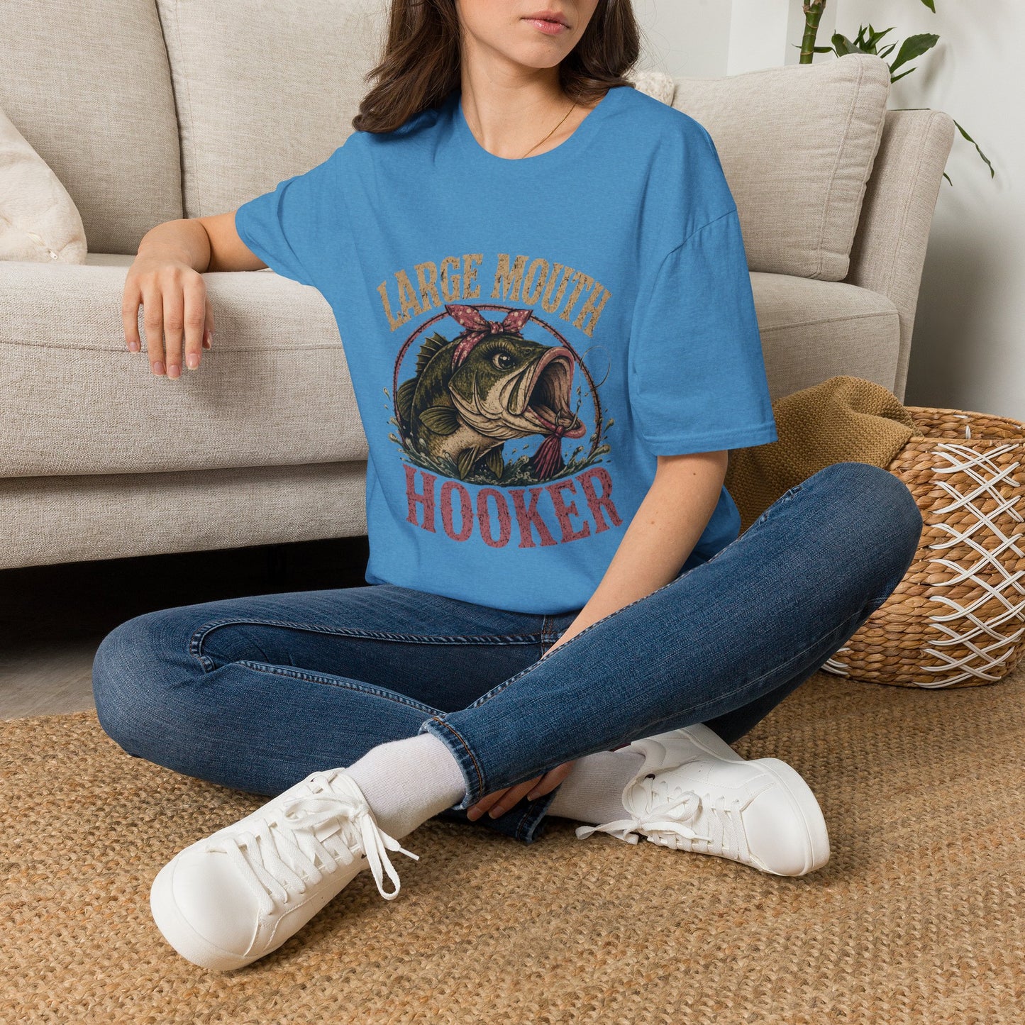 🎣 Large Mouth Hooker – Funny Bass Fishing Shirt for Women | Distressed Fishing Graphic Tee