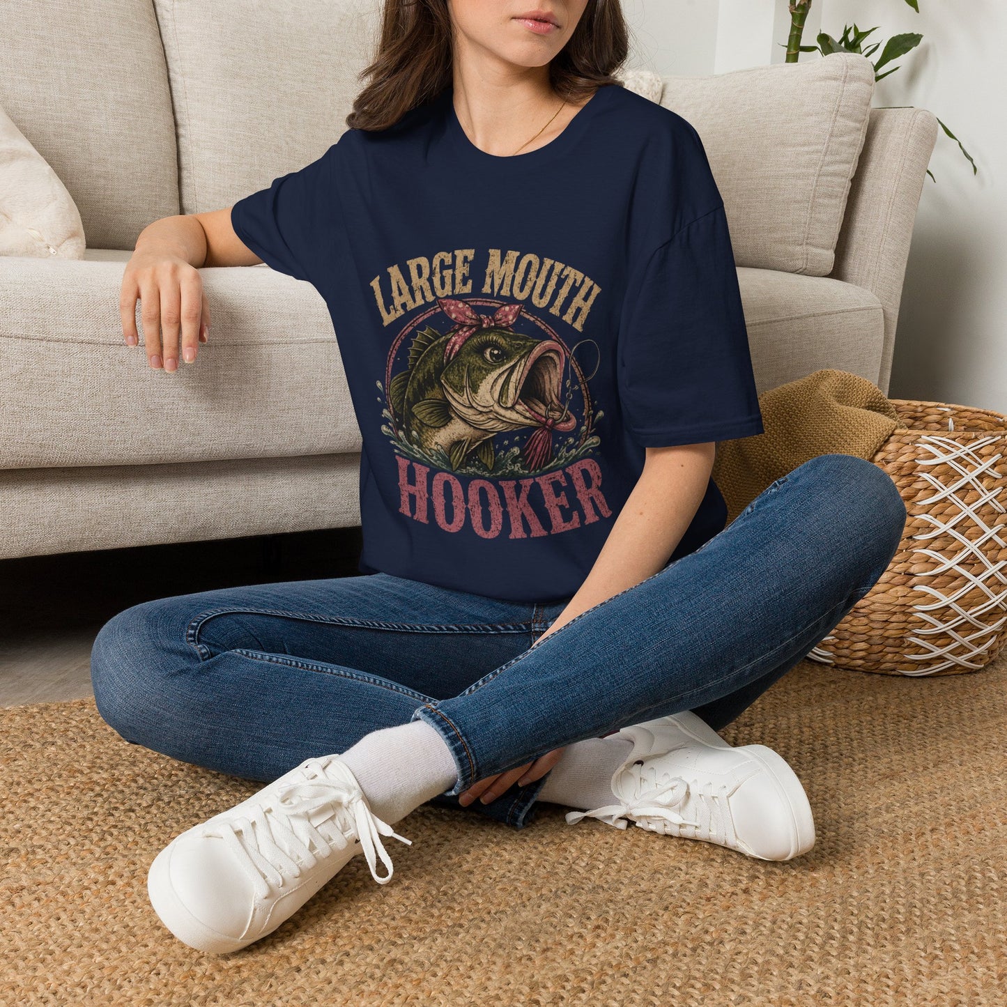 🎣 Large Mouth Hooker – Funny Bass Fishing Shirt for Women | Distressed Fishing Graphic Tee