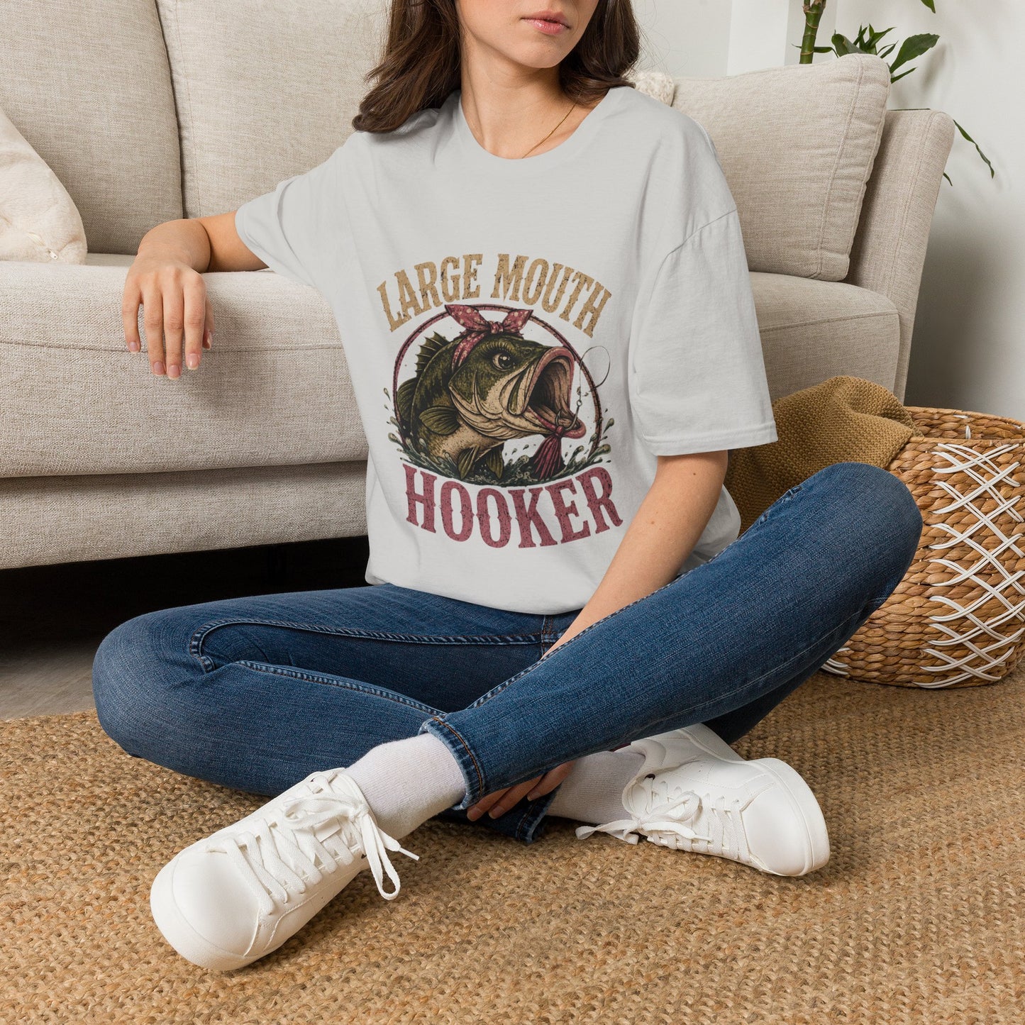 🎣 Large Mouth Hooker – Funny Bass Fishing Shirt for Women | Distressed Fishing Graphic Tee