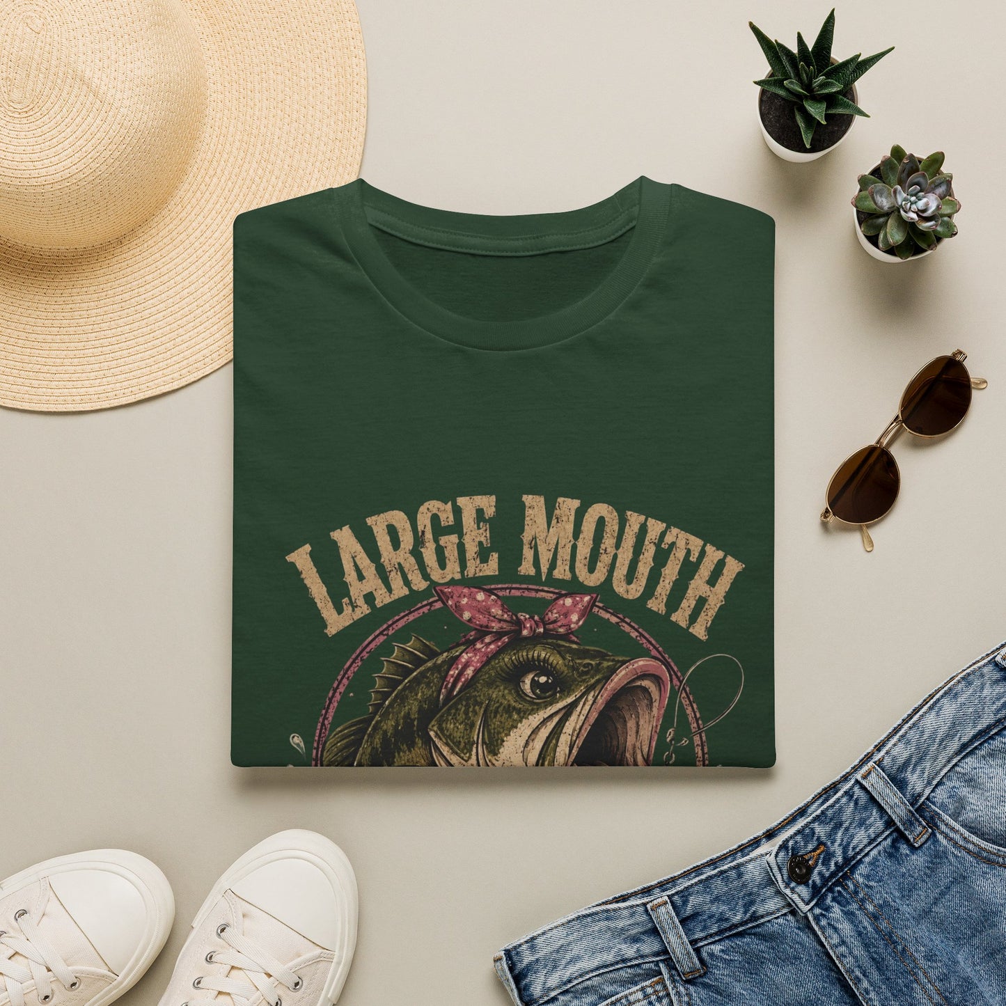 🎣 Large Mouth Hooker – Funny Bass Fishing Shirt for Women | Distressed Fishing Graphic Tee