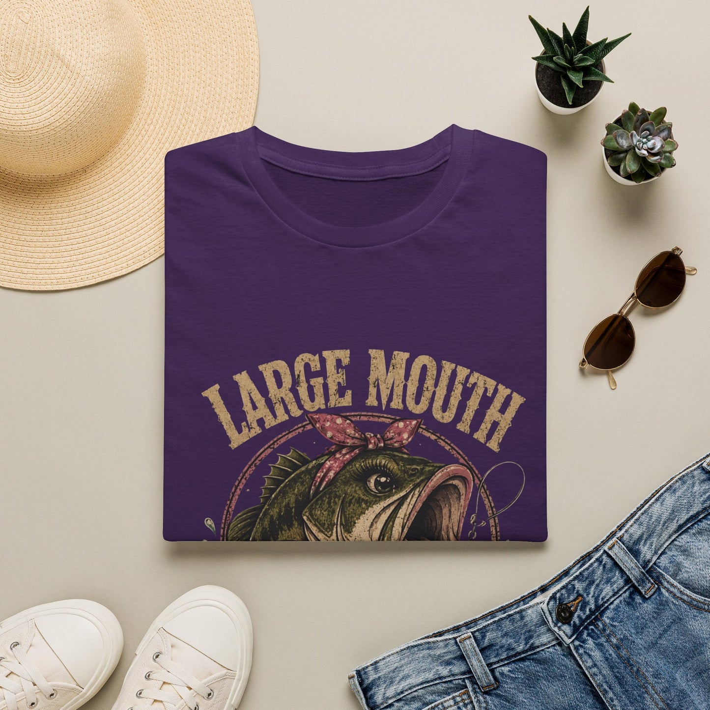 🎣 Large Mouth Hooker – Funny Bass Fishing Shirt for Women | Distressed Fishing Graphic Tee