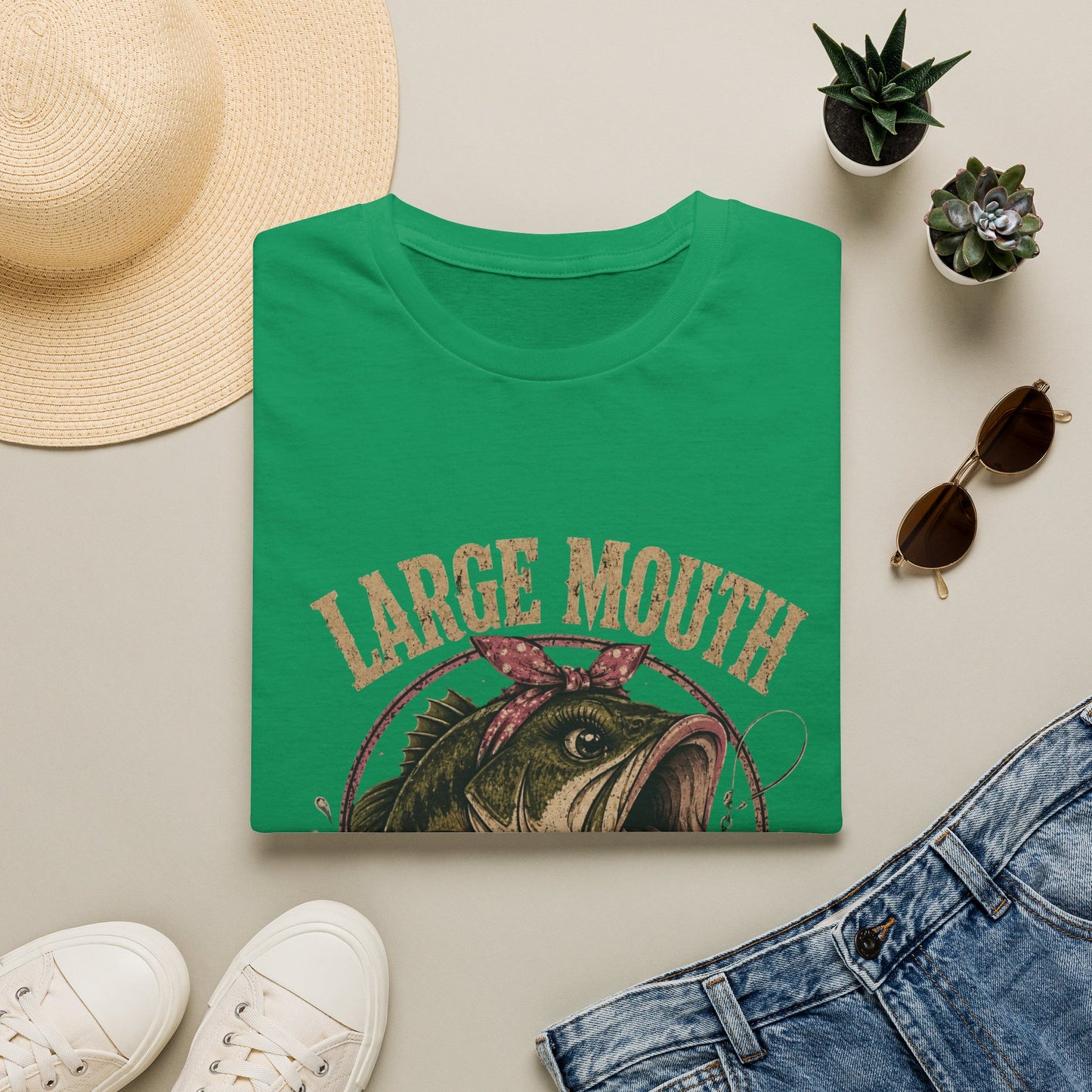 🎣 Large Mouth Hooker – Funny Bass Fishing Shirt for Women | Distressed Fishing Graphic Tee