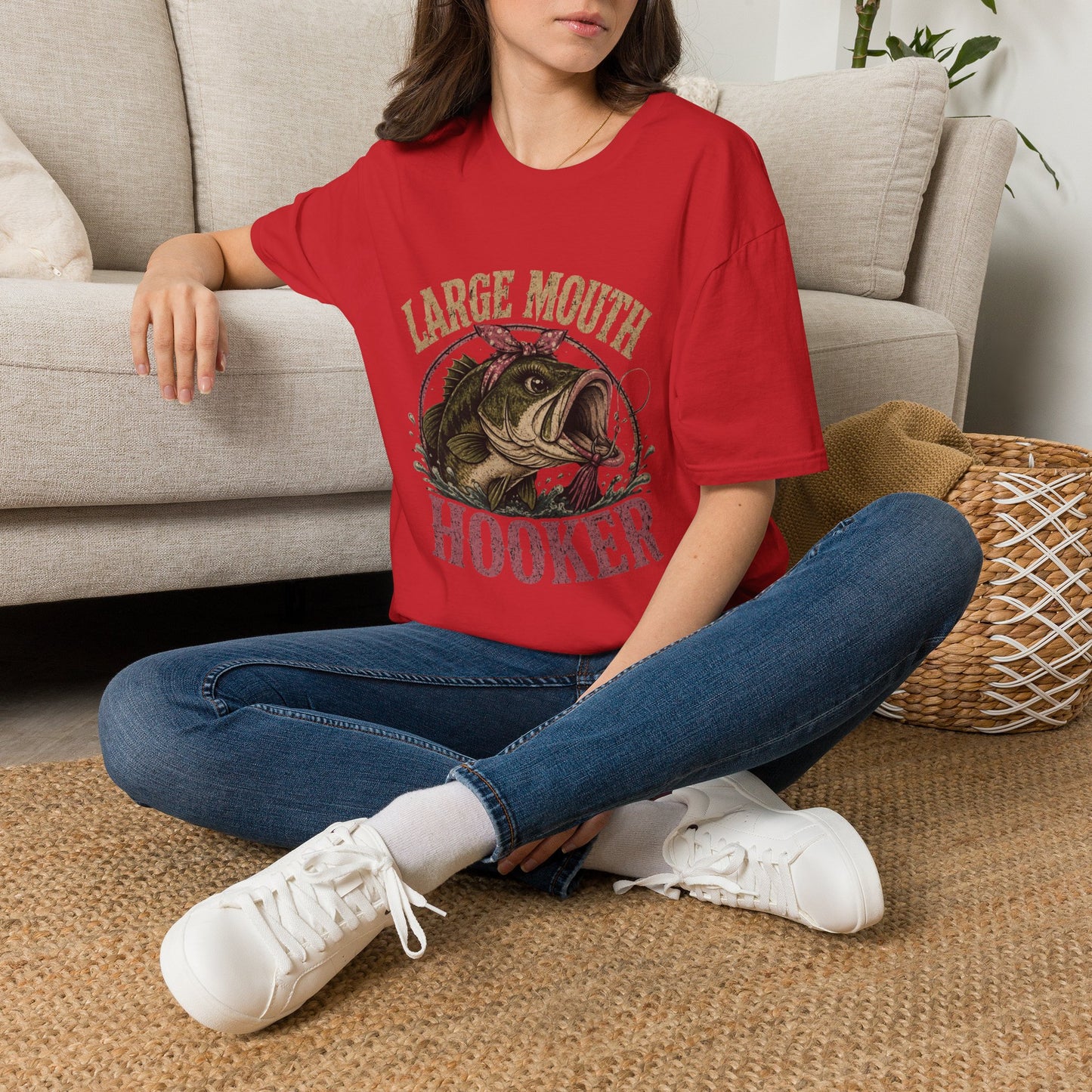 🎣 Large Mouth Hooker – Funny Bass Fishing Shirt for Women | Distressed Fishing Graphic Tee
